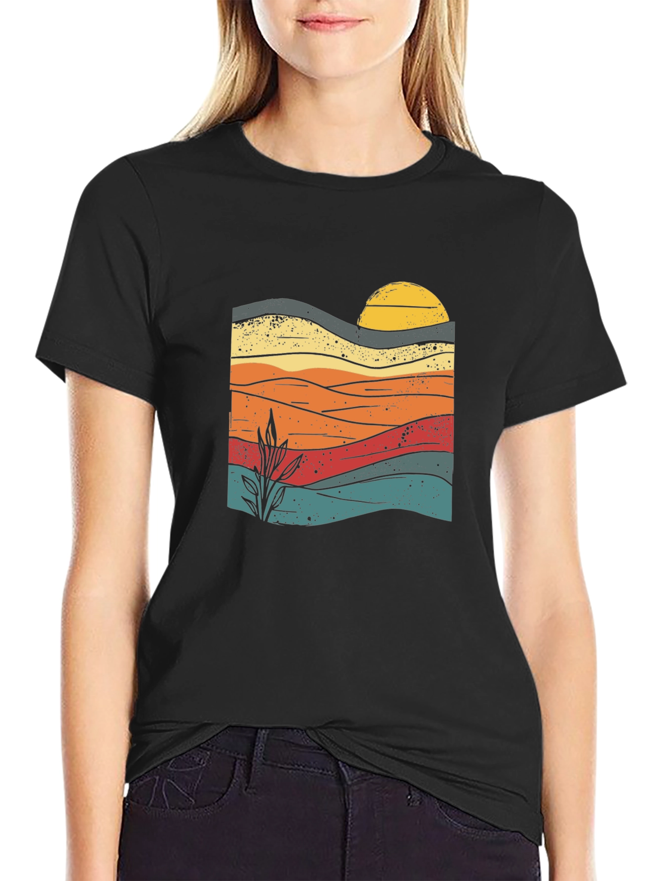 Sunset Landscape Graphic Tee - Retro Style