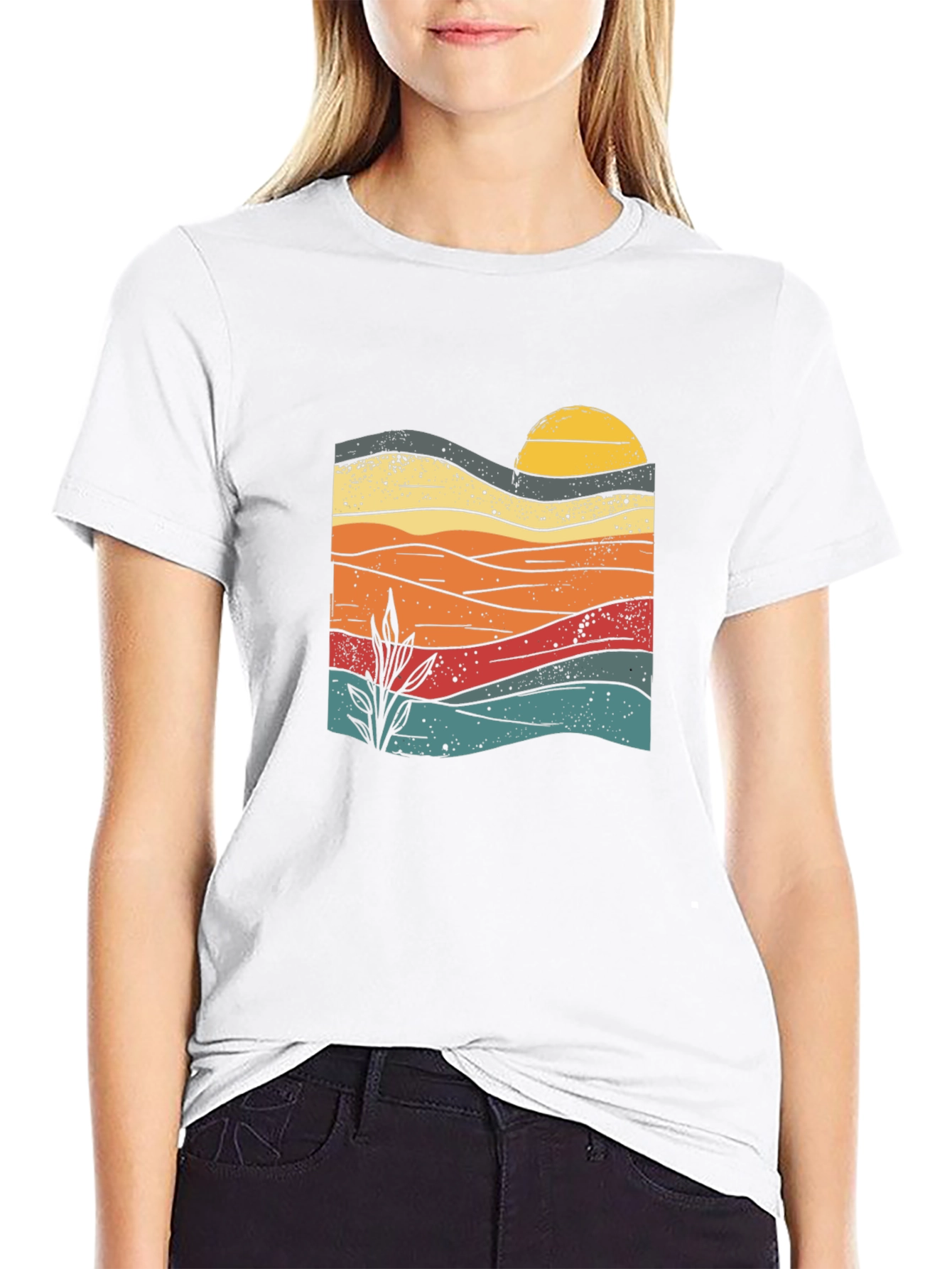 Sunset Landscape Graphic Tee - Retro Style