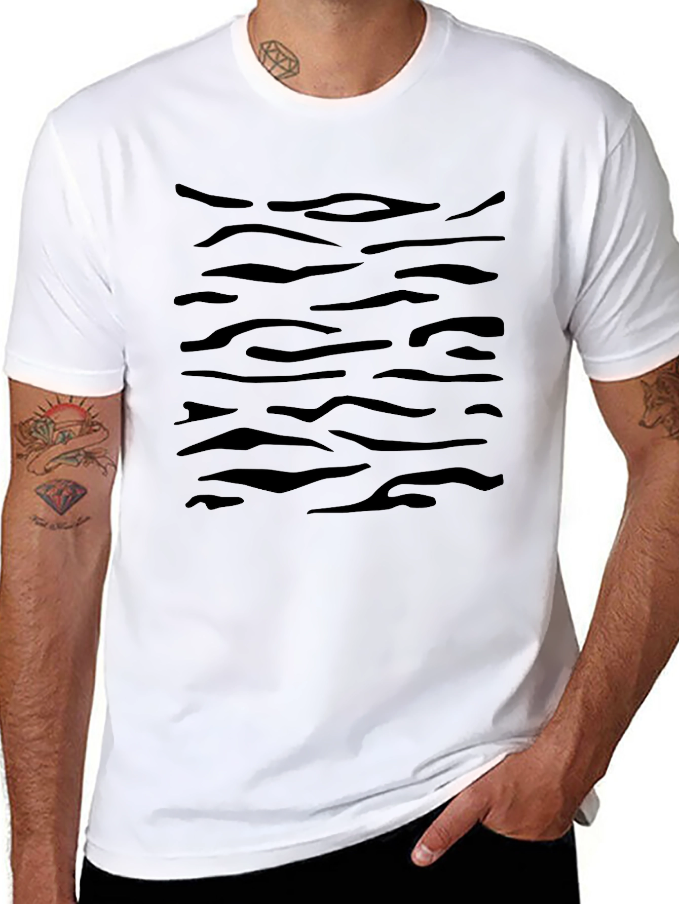 Black Tiger Stripe Pattern T-Shirt