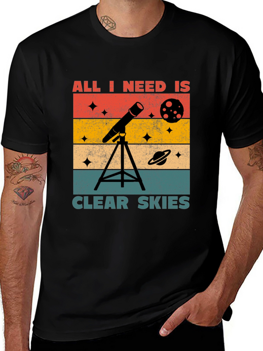 Astronomy Lover T-Shirt: Clear Skies Stars & Telescope Graphic Tee