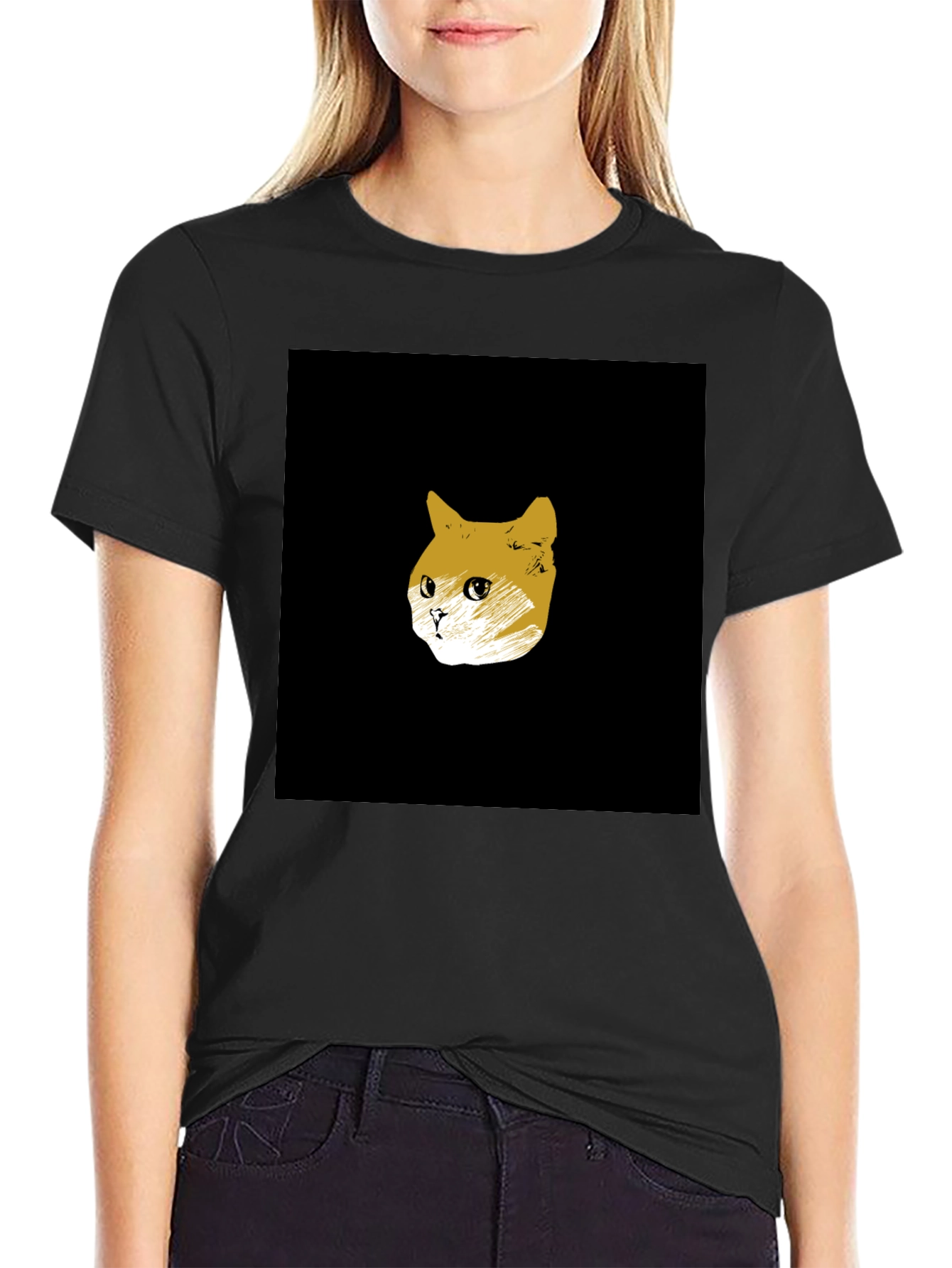 Black Cat Sketch T-Shirt - Minimalist Style