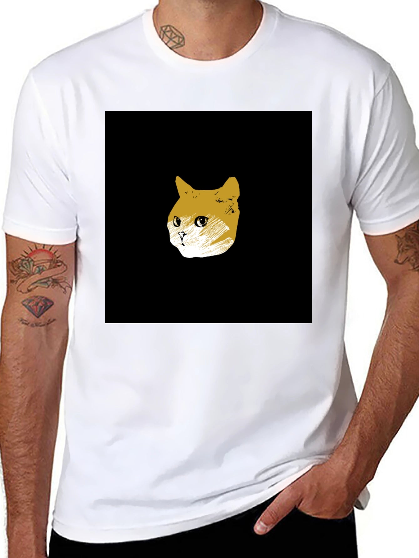 Black Cat Sketch T-Shirt - Minimalist Style