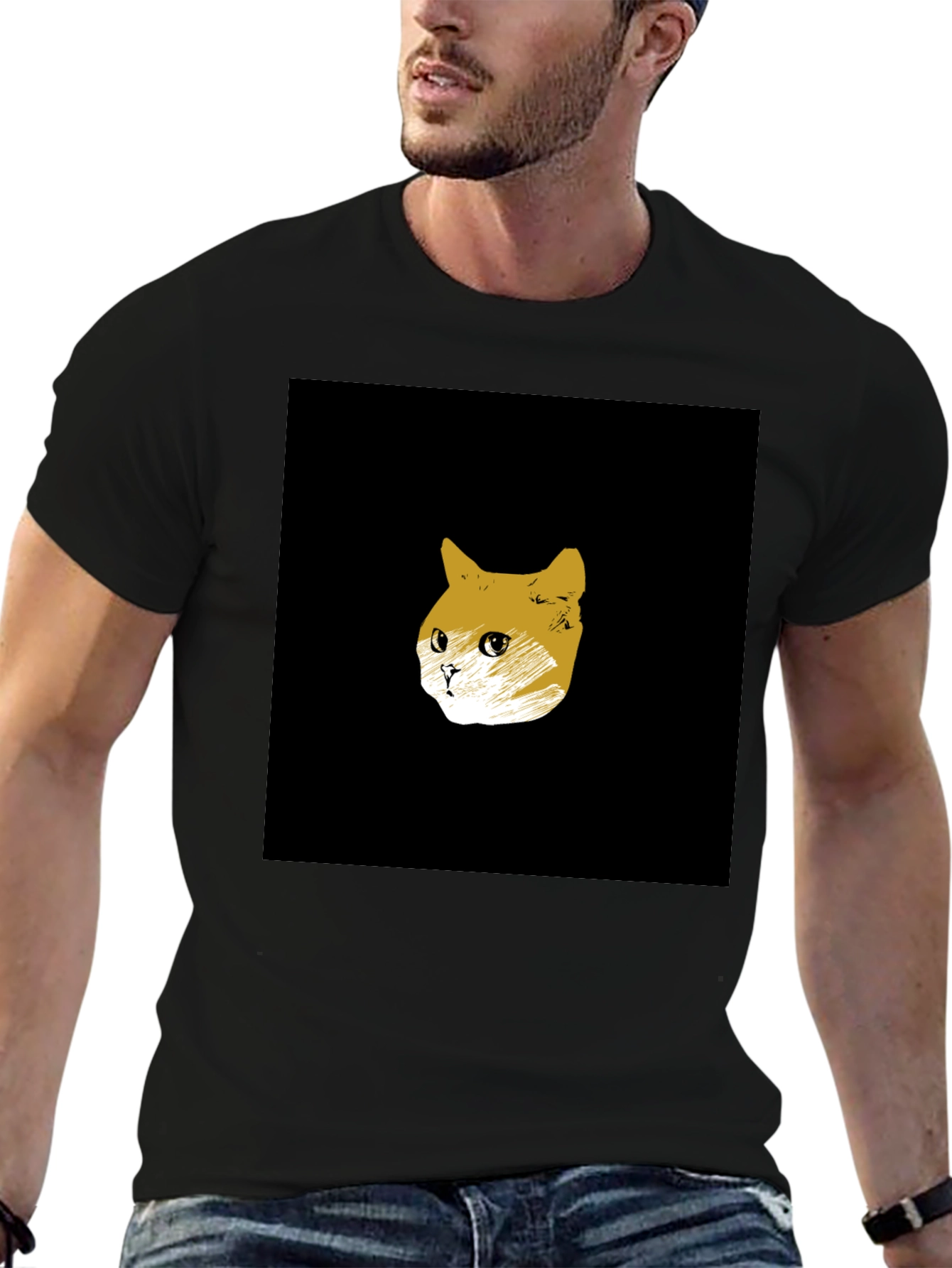 Black Cat Sketch T-Shirt - Minimalist Style