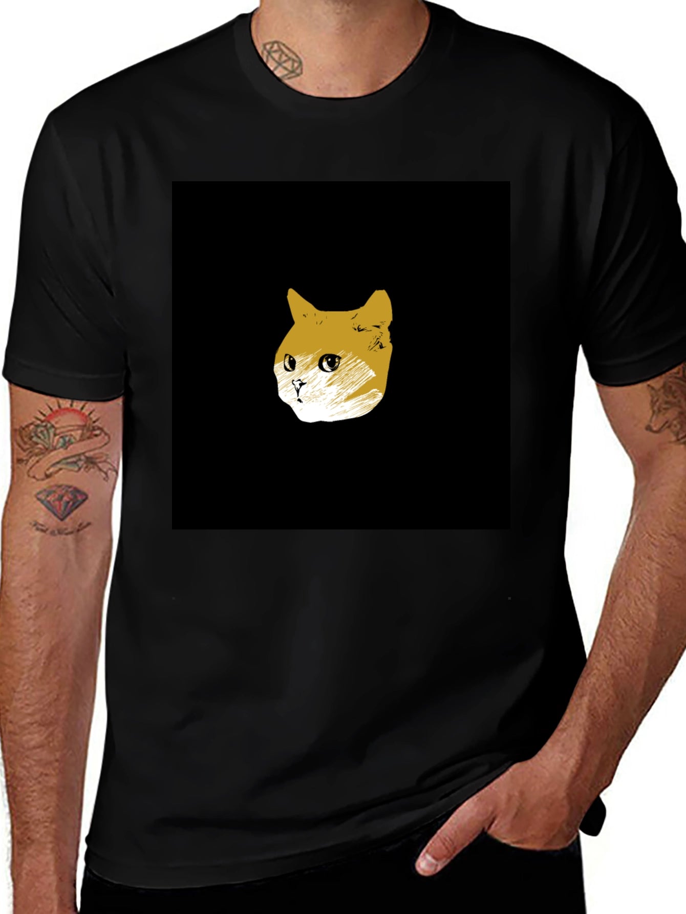 Black Cat Sketch T-Shirt - Minimalist Style