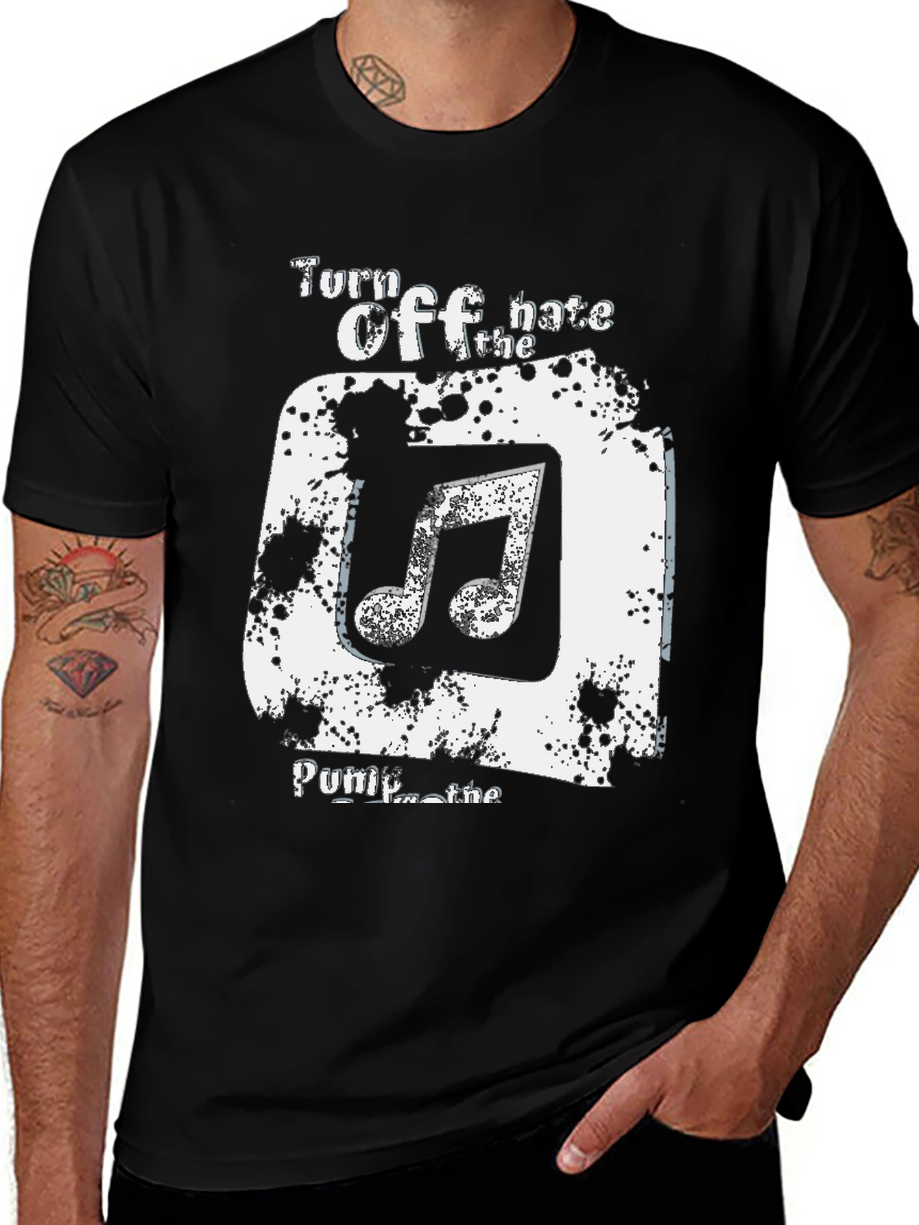 Turn Off the Hate Pump the Music Graphic Tee