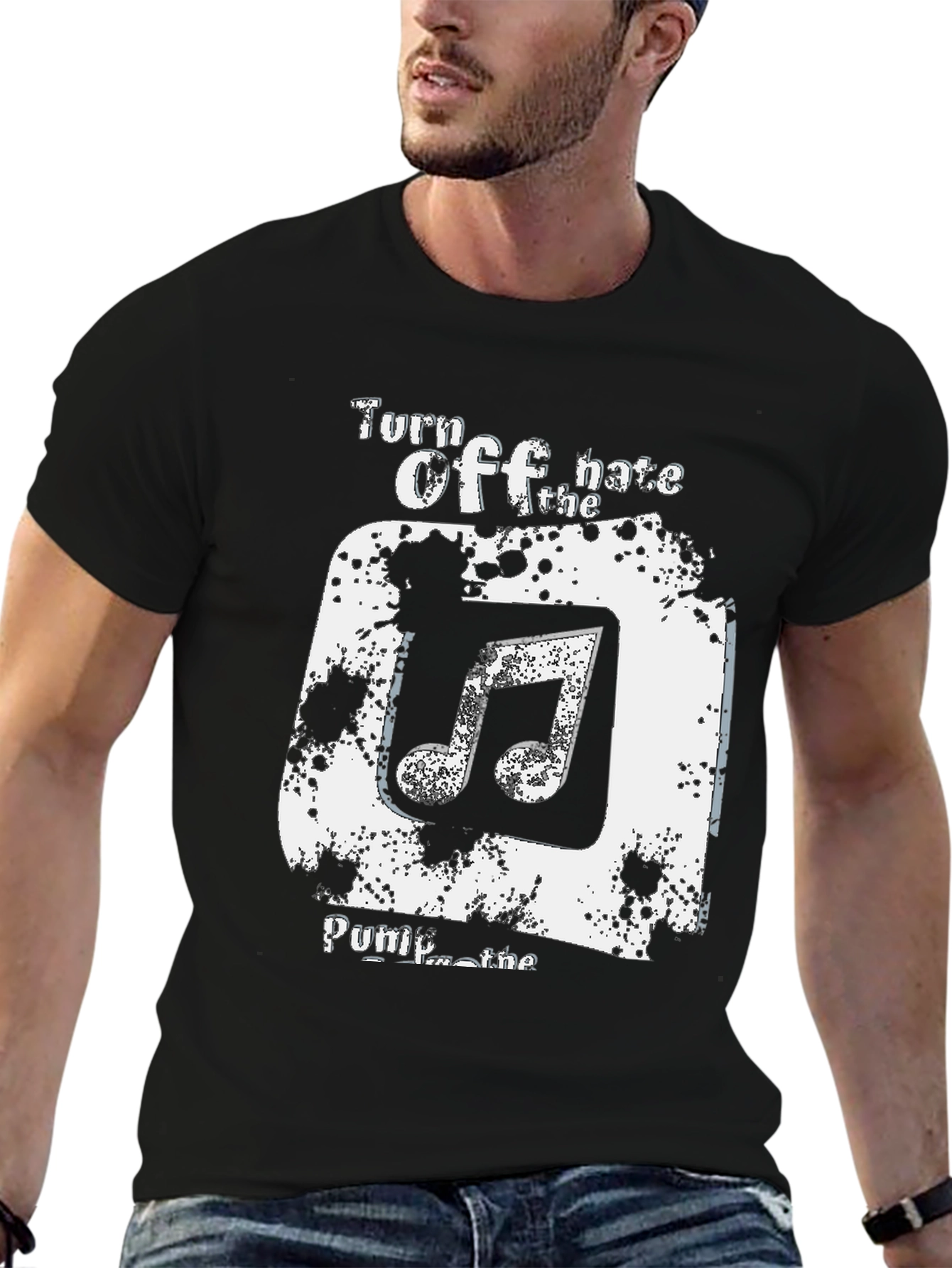 Turn Off the Hate Pump the Music Graphic Tee