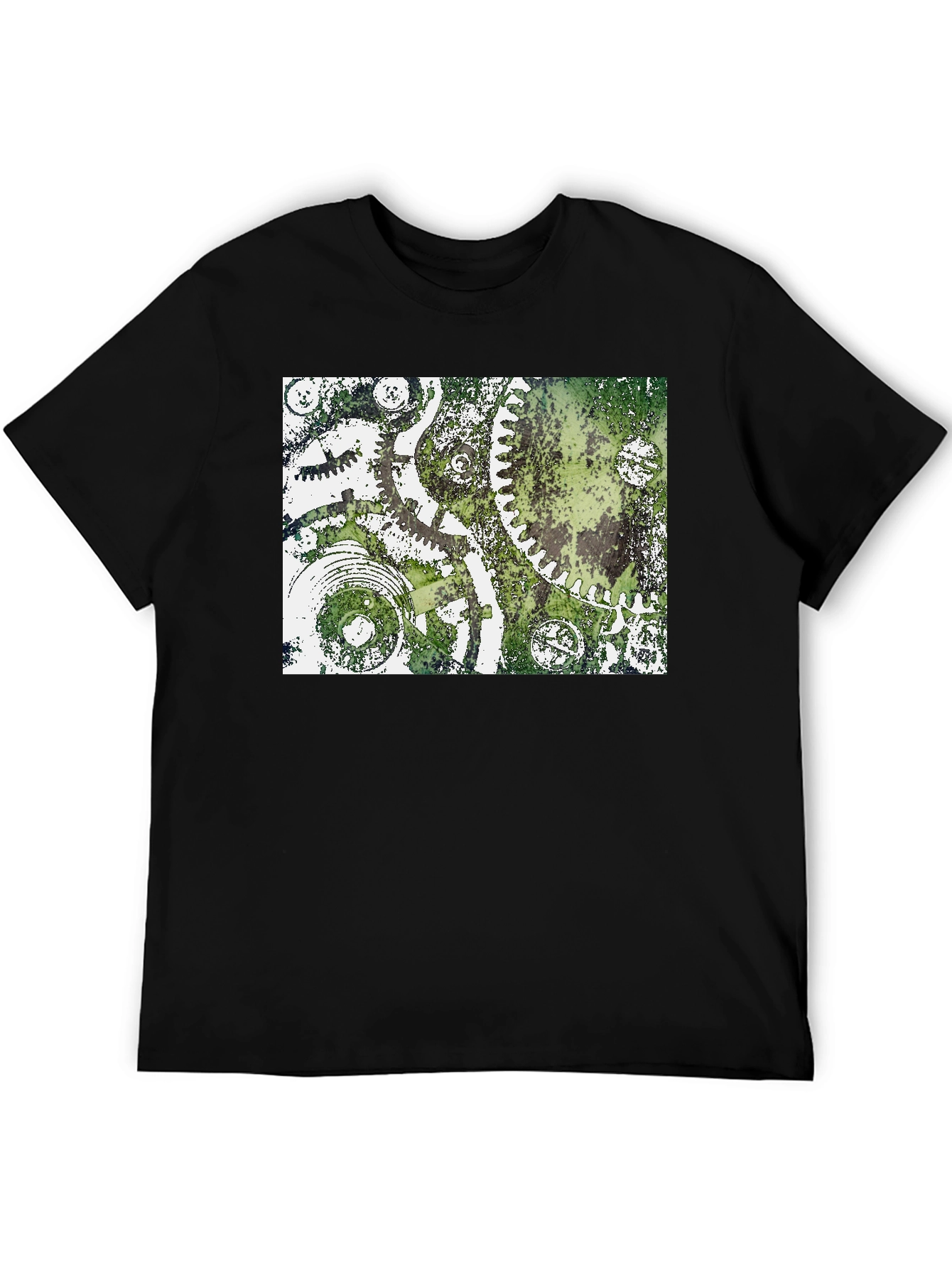 Steampunk Gear Graphic Tee - Black Cotton T-Shirt