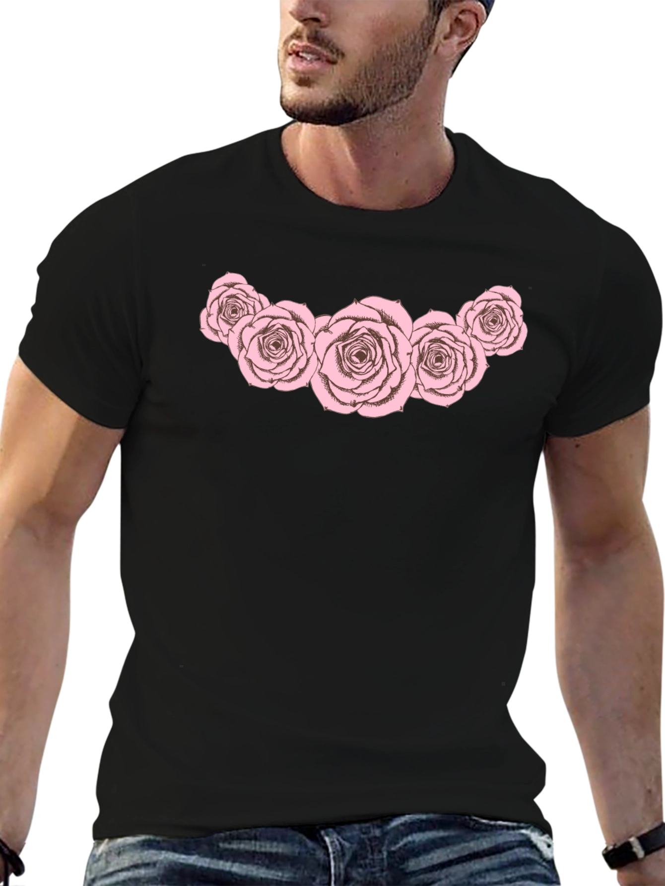 Floral Rose Graphic Black T-Shirt