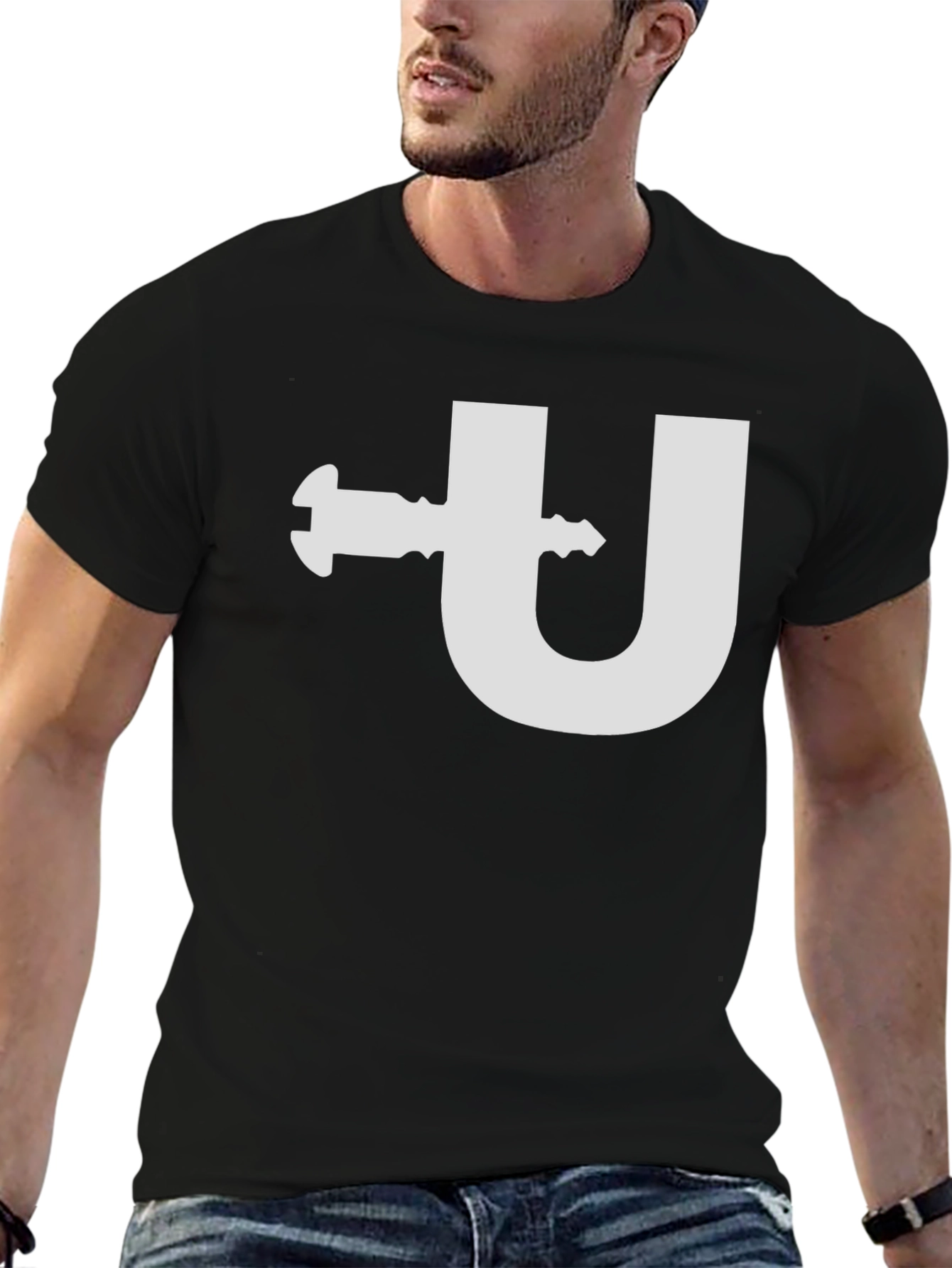 Funny U Clamp T-Shirt - Black Cotton Tee