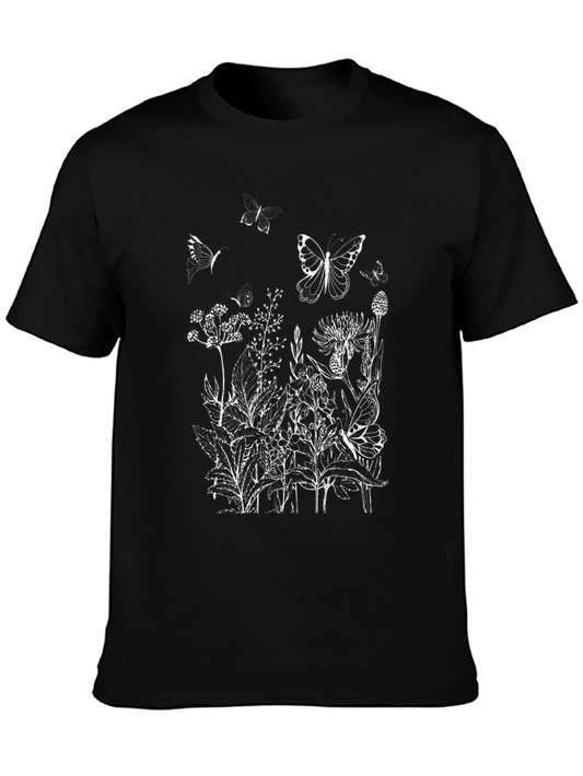 Botanical Butterfly Graphic Black T-Shirt