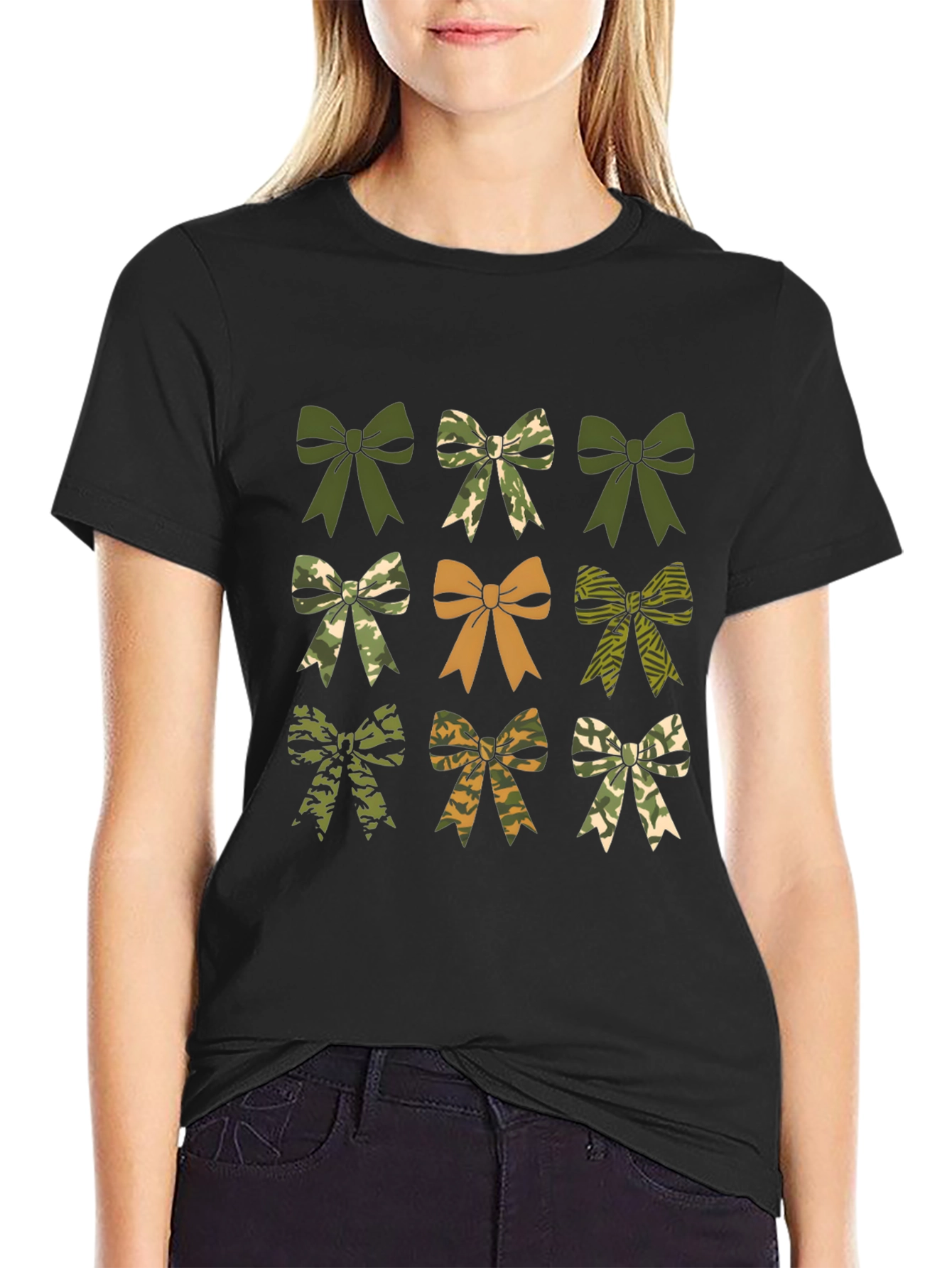 Camouflage Bow T-Shirt - Mens Black Tee