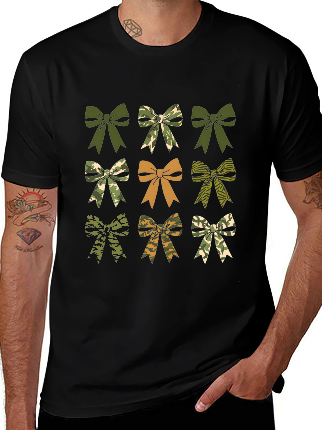 Camouflage Bow T-Shirt - Mens Black Tee