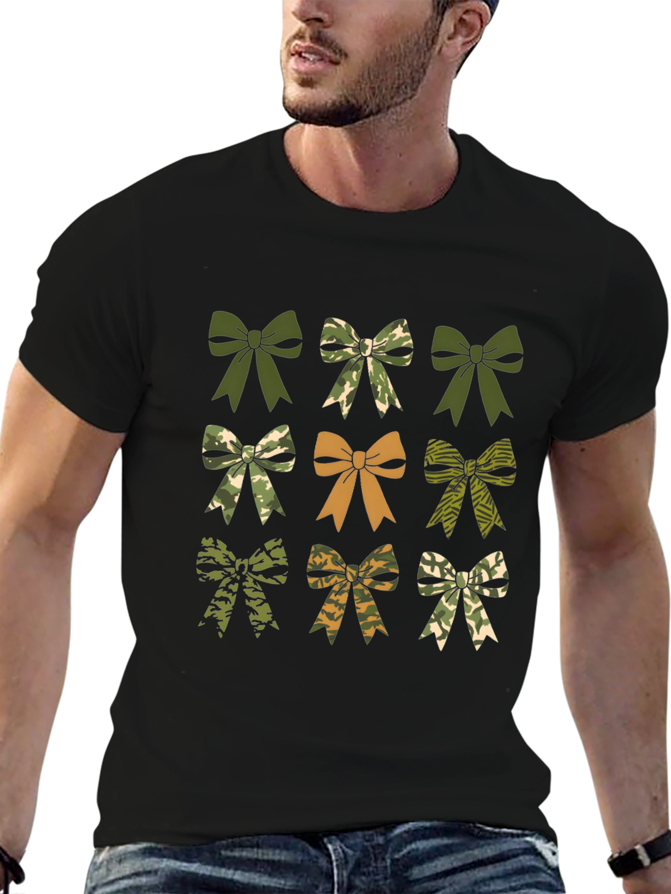Camouflage Bow T-Shirt - Mens Black Tee
