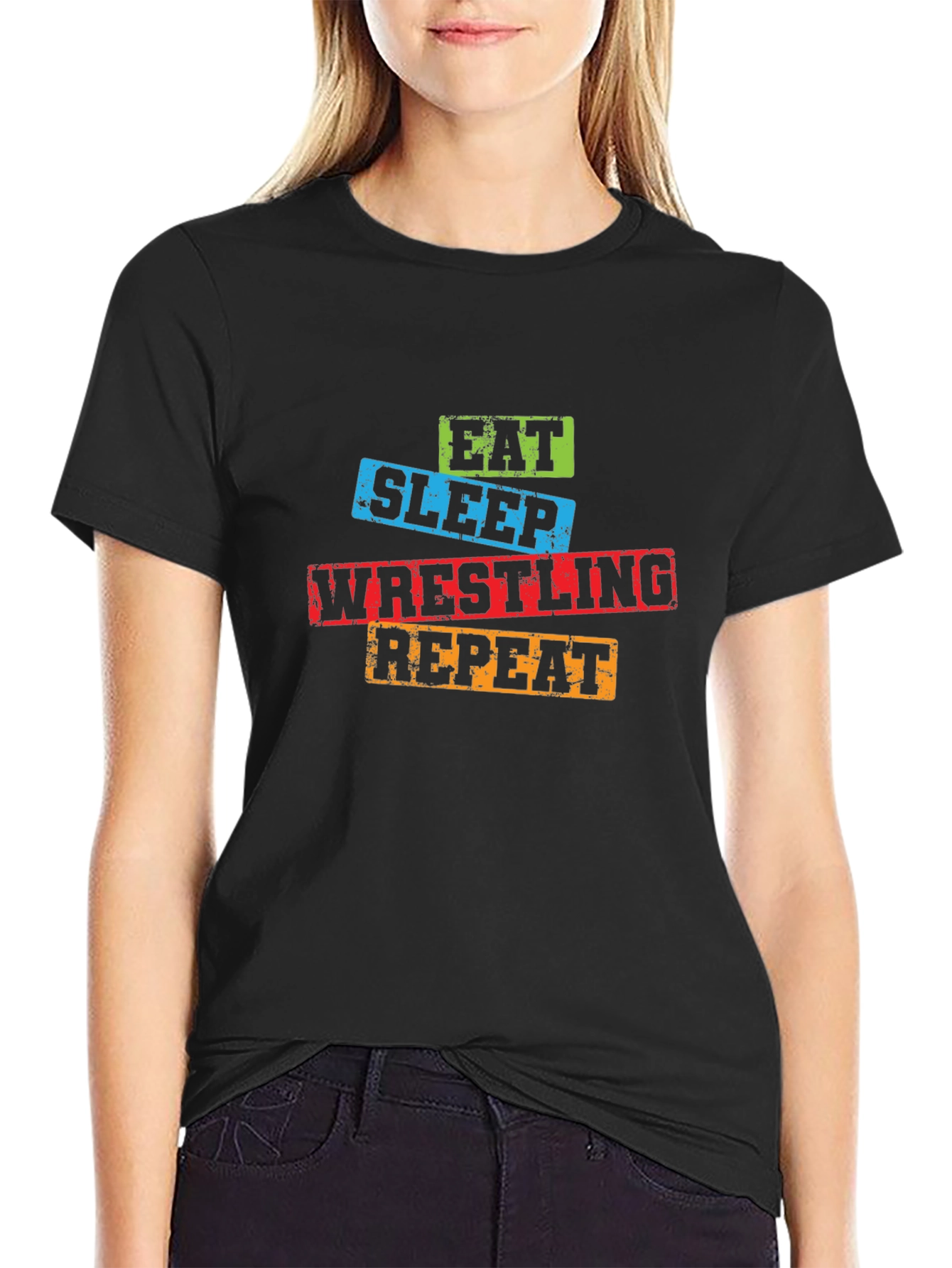 Eat Sleep Wrestling Repeat Graphic Tee
