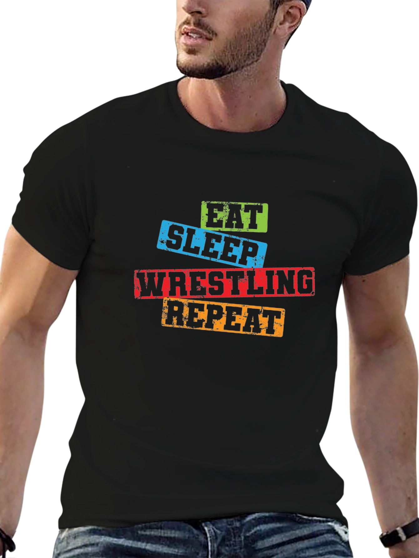 Eat Sleep Wrestling Repeat Graphic Tee