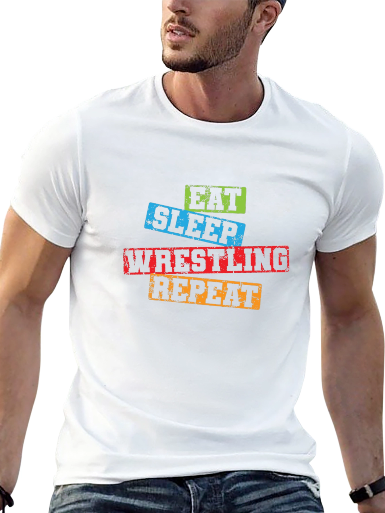 Eat Sleep Wrestling Repeat Graphic Tee