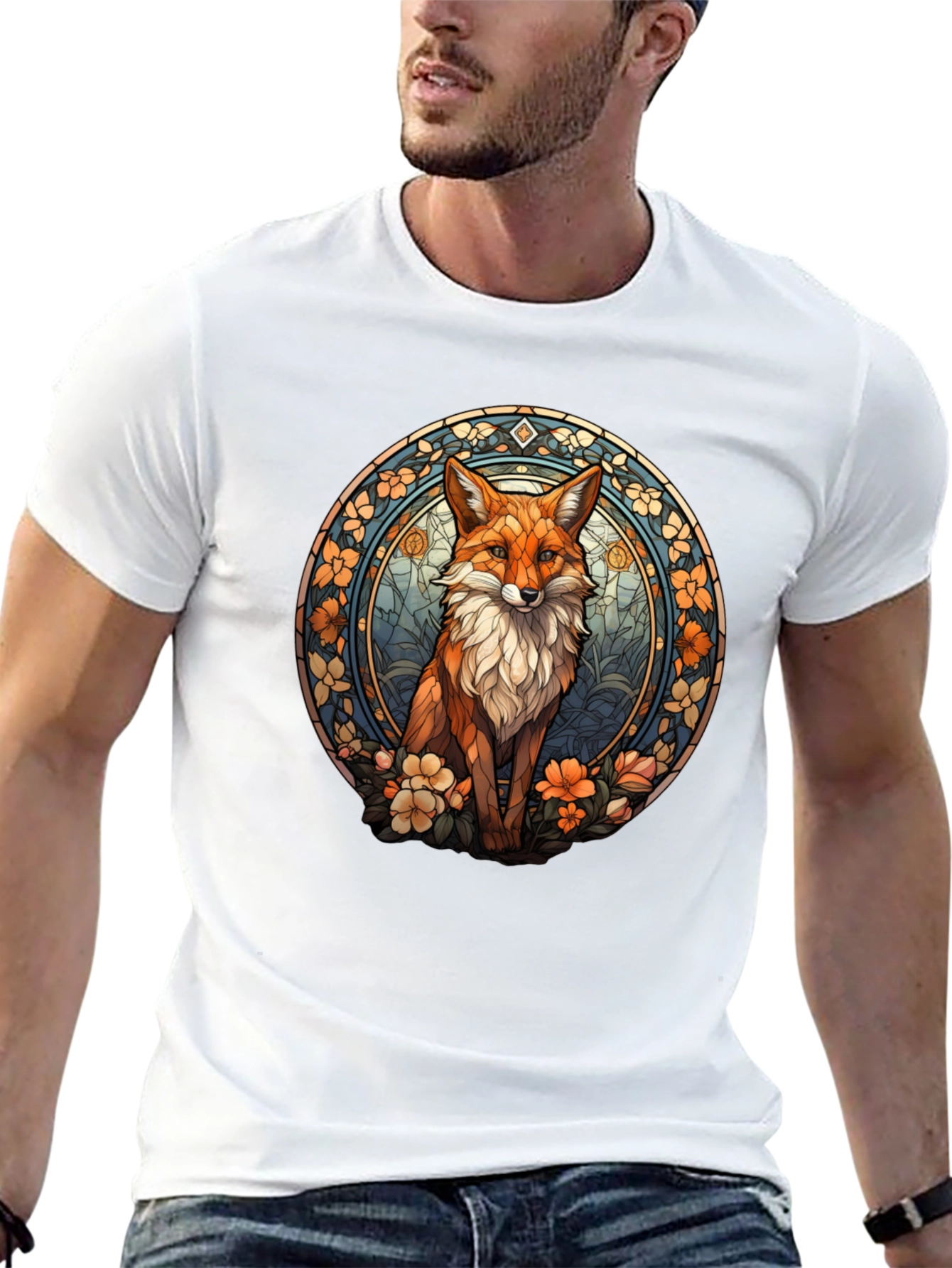 Fox Art T-Shirt - Black Cotton Blend