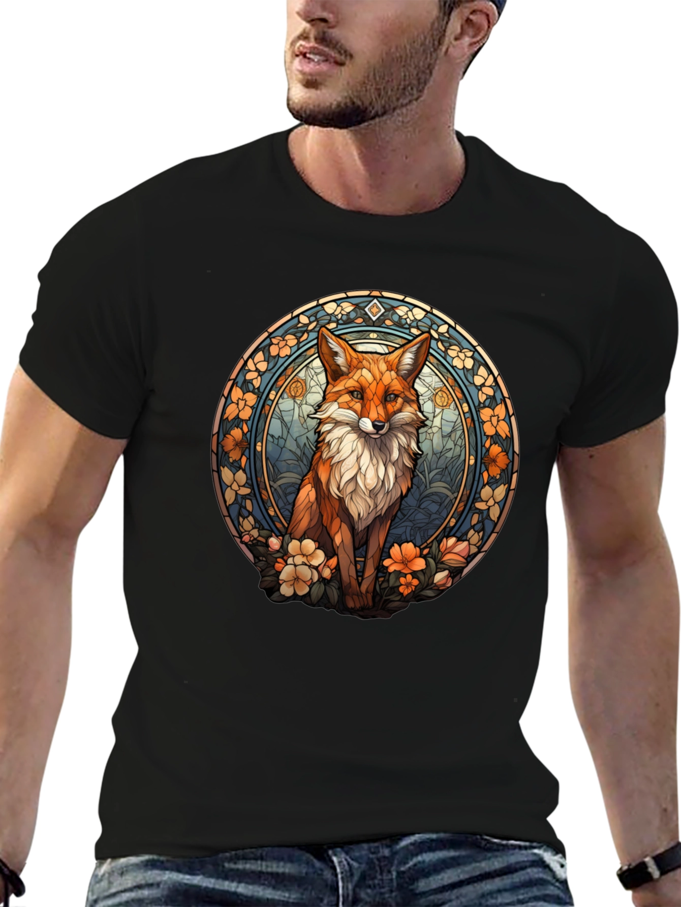 Fox Art T-Shirt - Black Cotton Blend
