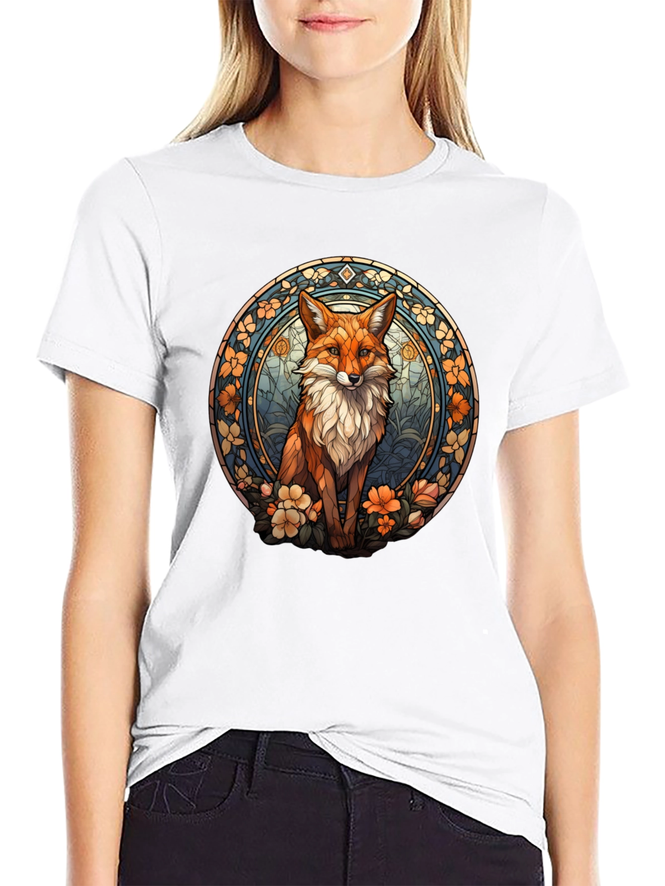 Fox Art T-Shirt - Black Cotton Blend