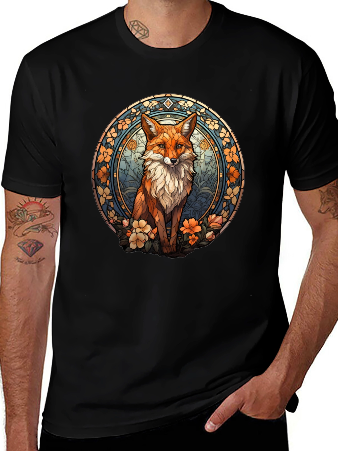 Fox Art T-Shirt - Black Cotton Blend
