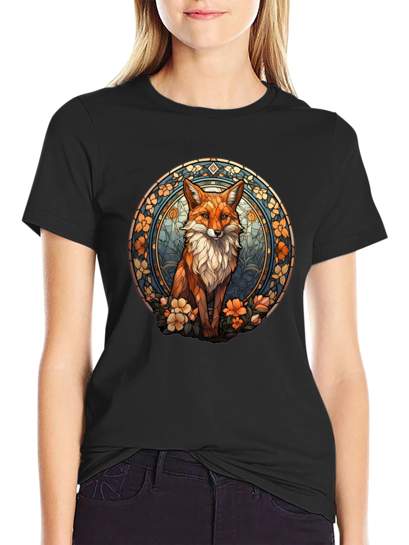 Fox Art T-Shirt - Black Cotton Blend