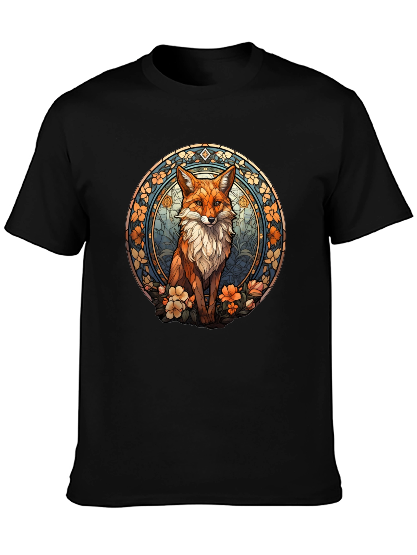 Fox Art T-Shirt - Black Cotton Blend