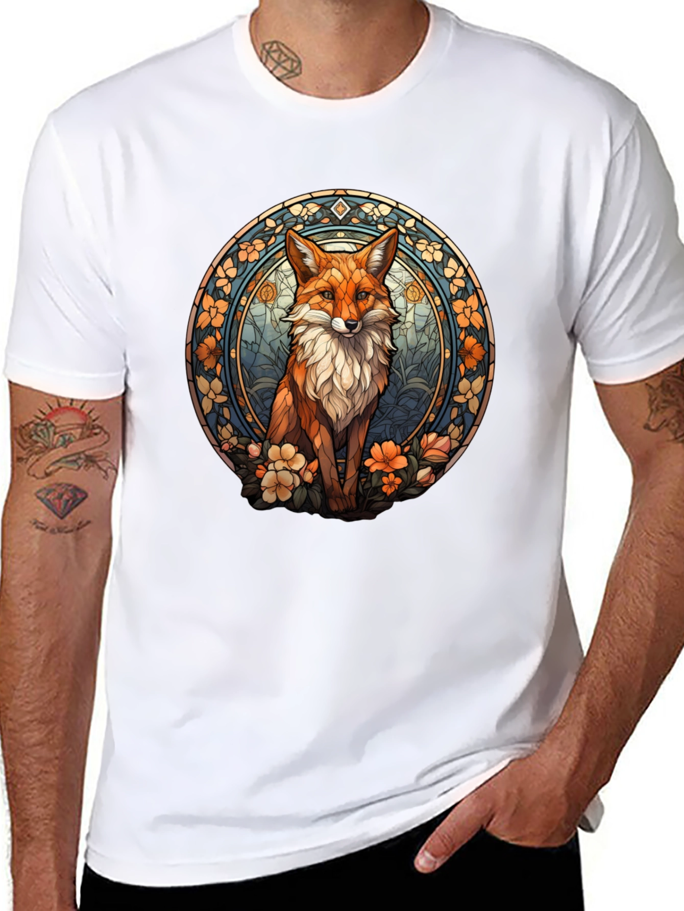 Fox Art T-Shirt - Black Cotton Blend