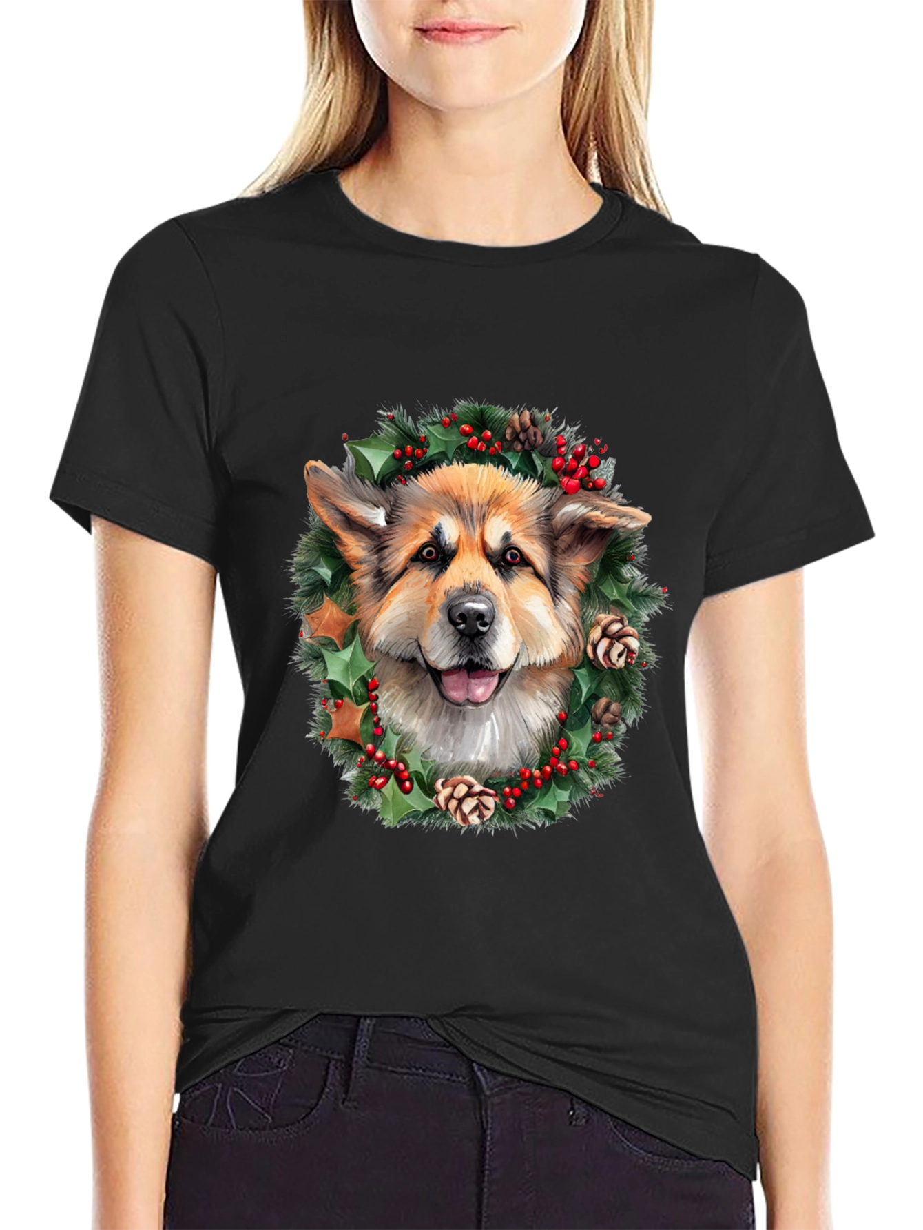 Festive Dog Wreath Graphic Tee