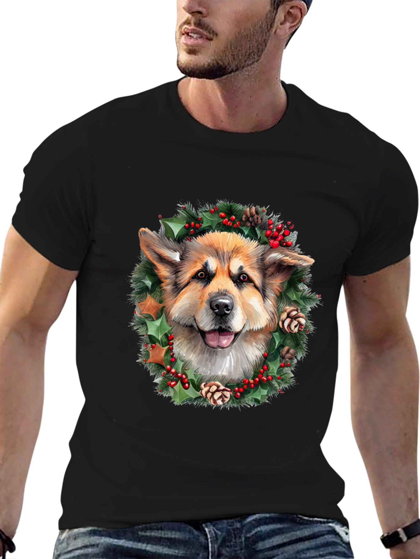 Festive Dog Wreath Graphic Tee