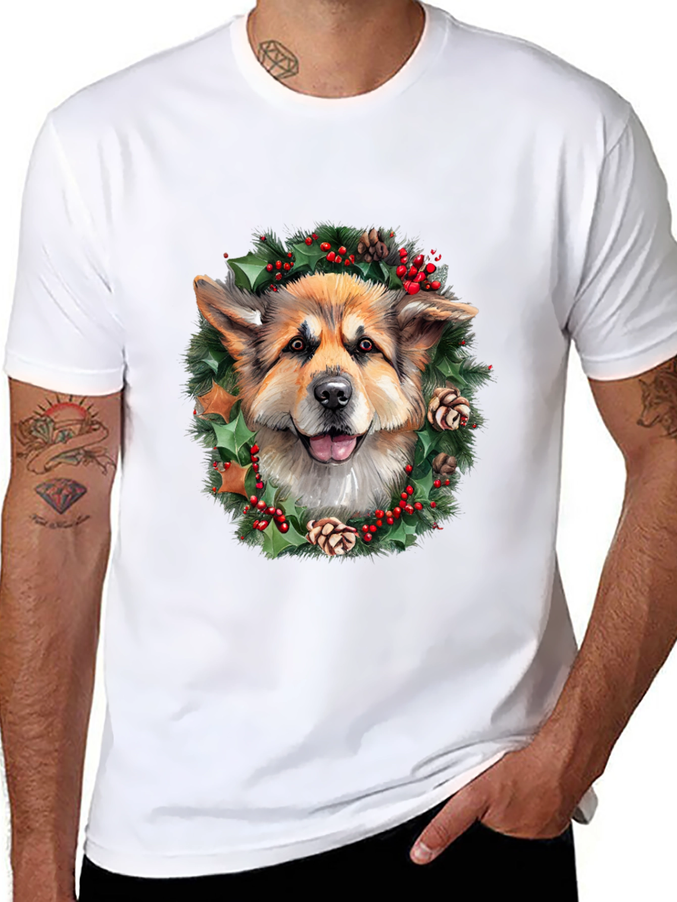 Festive Dog Wreath Graphic Tee