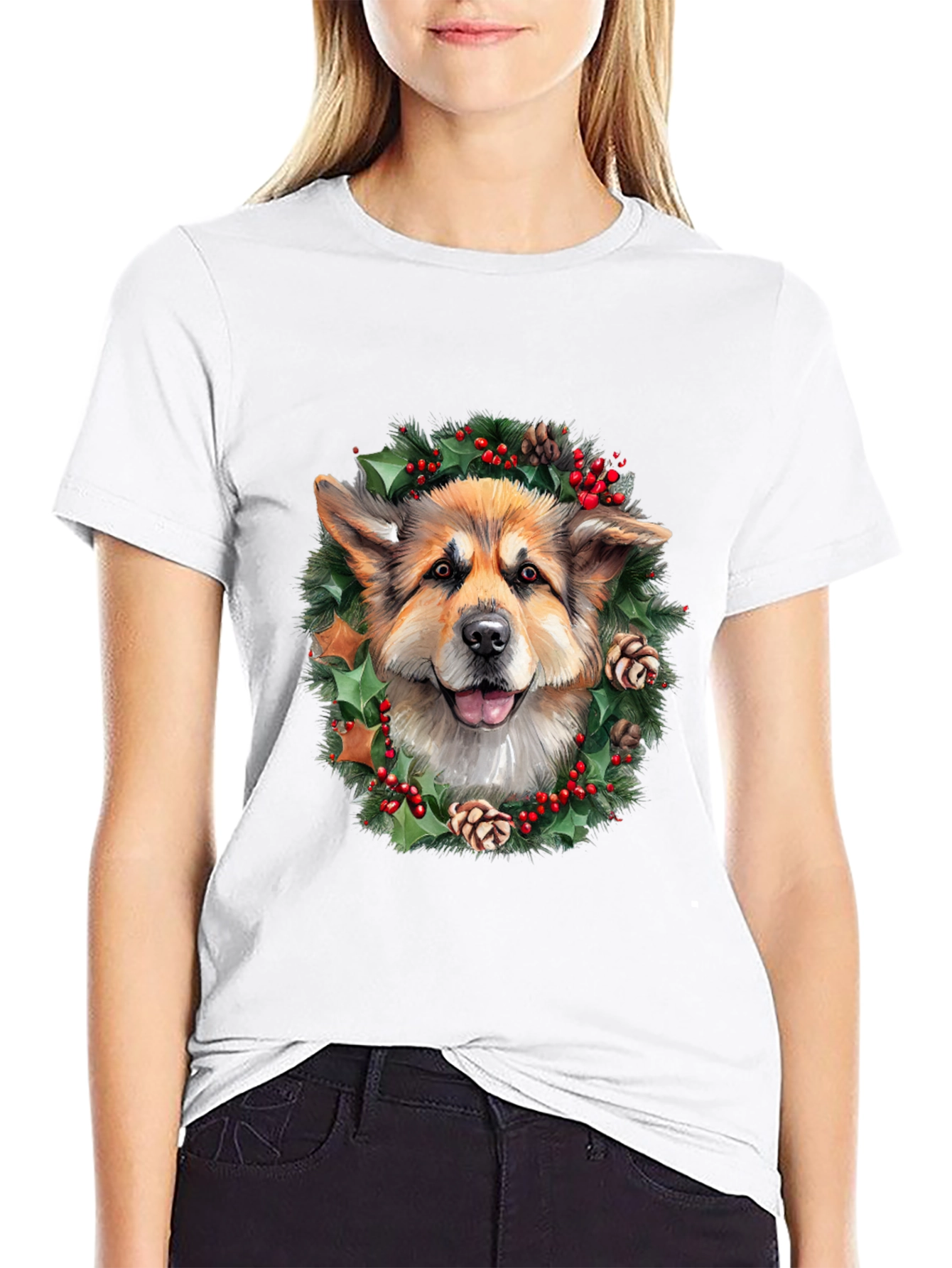 Festive Dog Wreath Graphic Tee