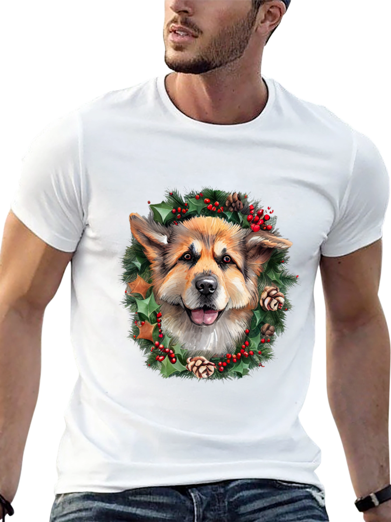 Festive Dog Wreath Graphic Tee