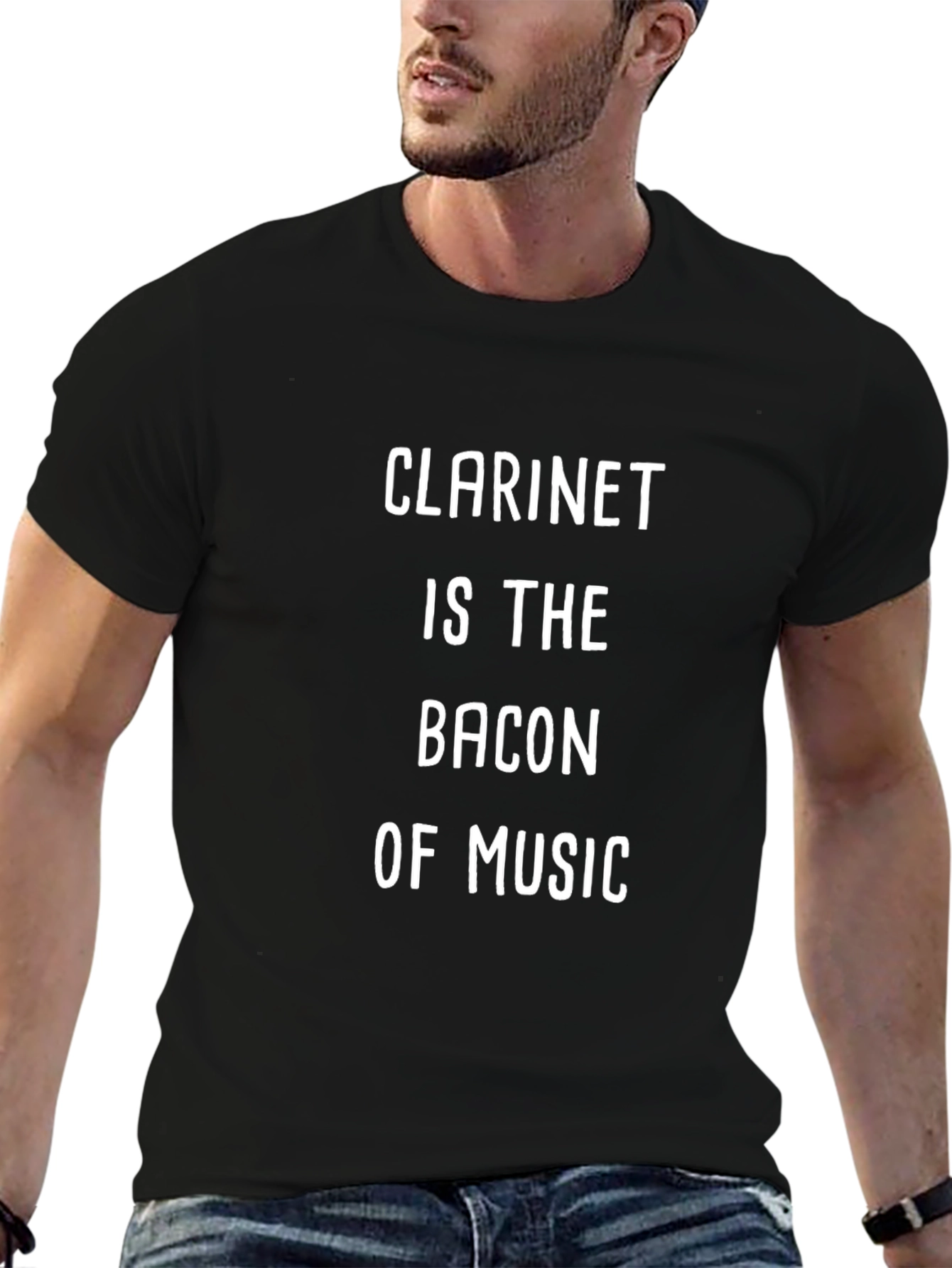 Clarinet Bacon of Music Black T-Shirt