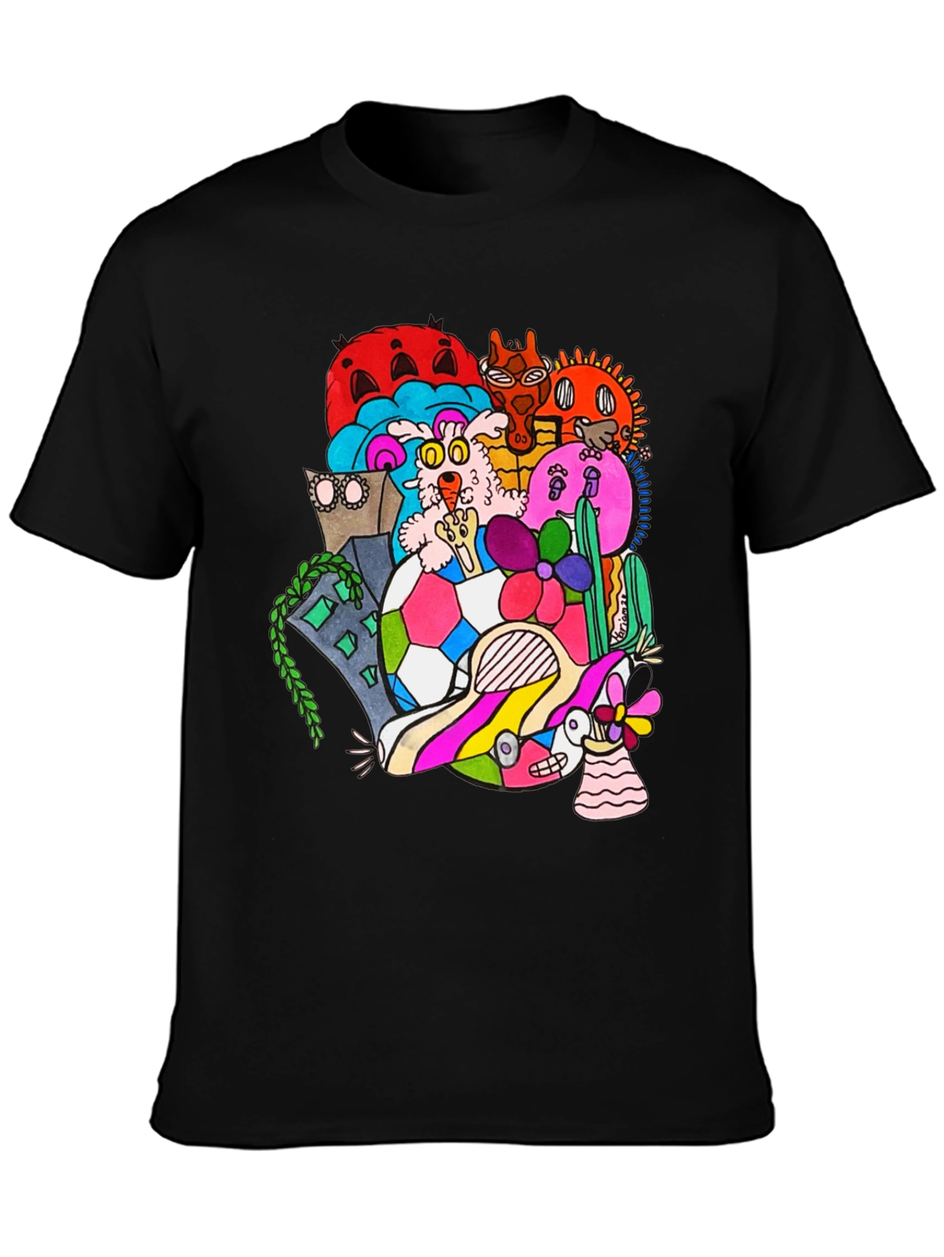 Funky Doodle Graphic Tee - Black Casual T-Shirt