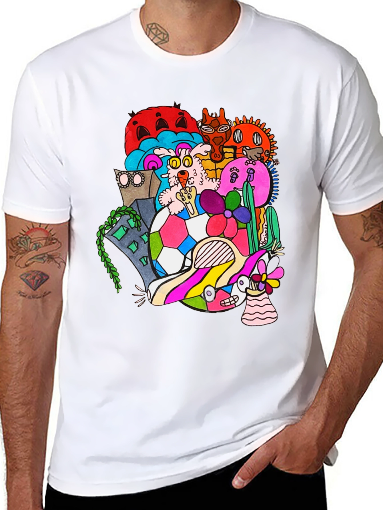 Funky Doodle Graphic Tee - Black Casual T-Shirt