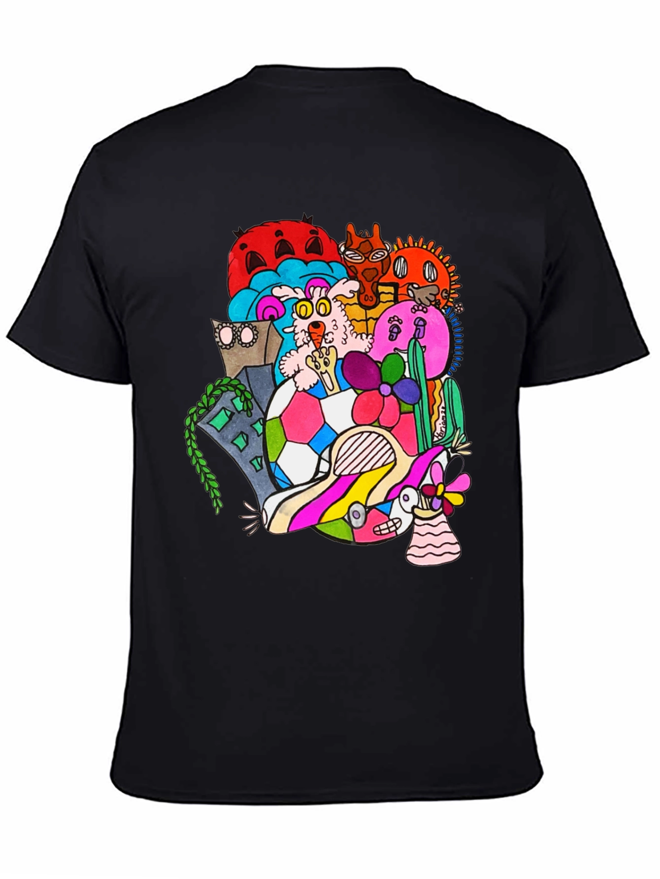 Funky Doodle Graphic Tee - Black Casual T-Shirt