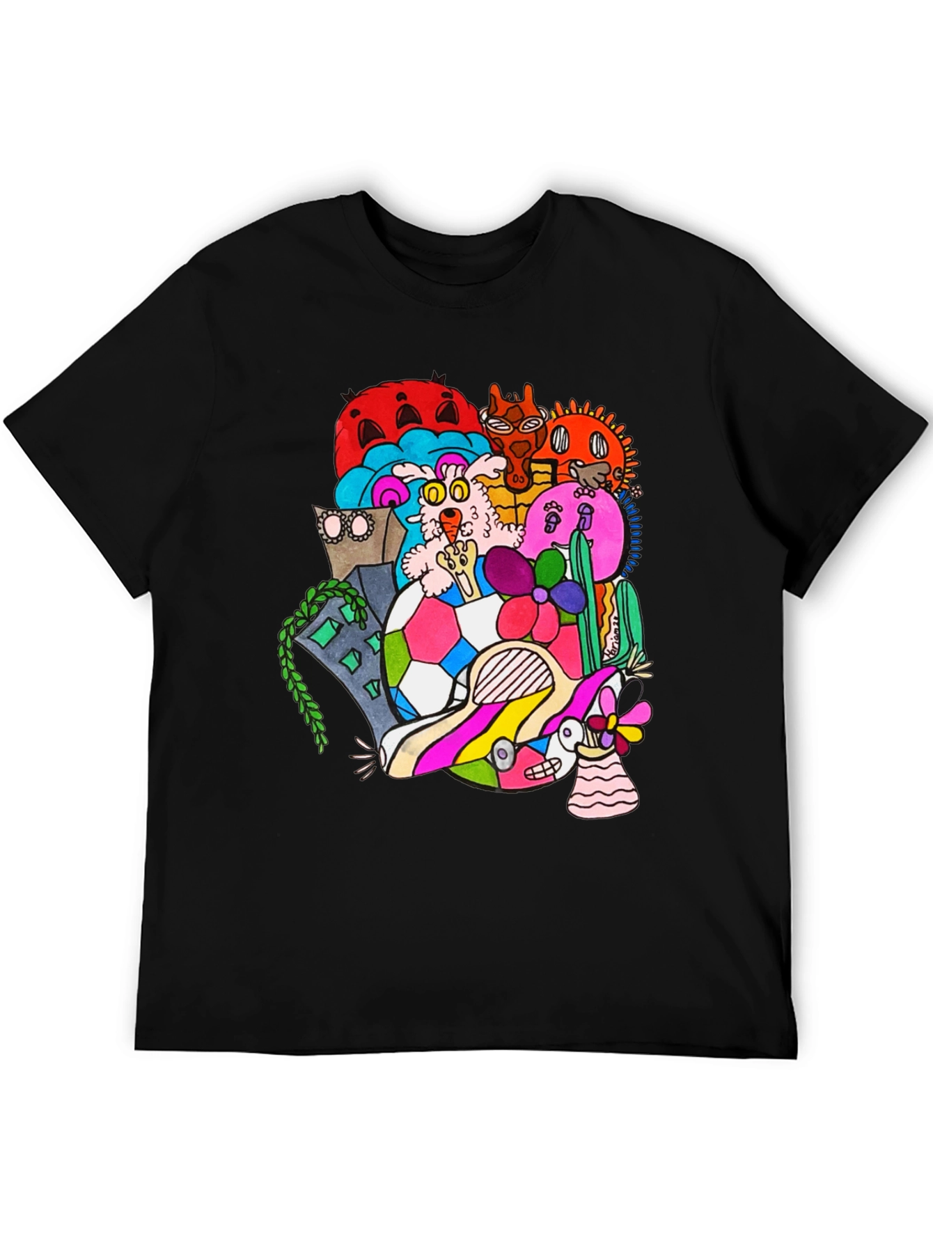 Funky Doodle Graphic Tee - Black Casual T-Shirt