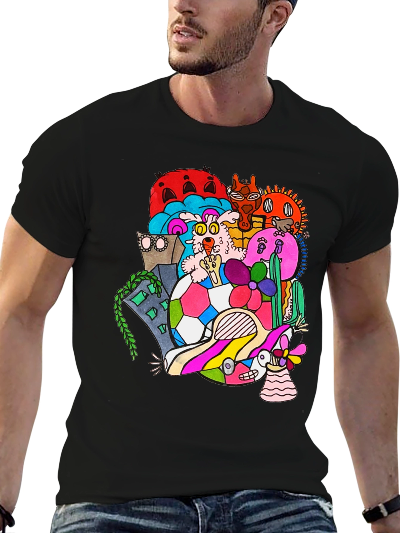Funky Doodle Graphic Tee - Black Casual T-Shirt