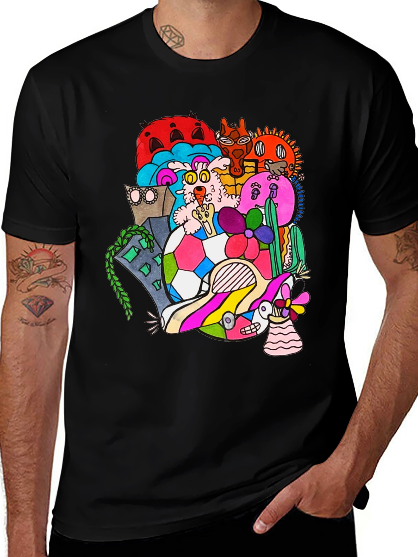 Funky Doodle Graphic Tee - Black Casual T-Shirt
