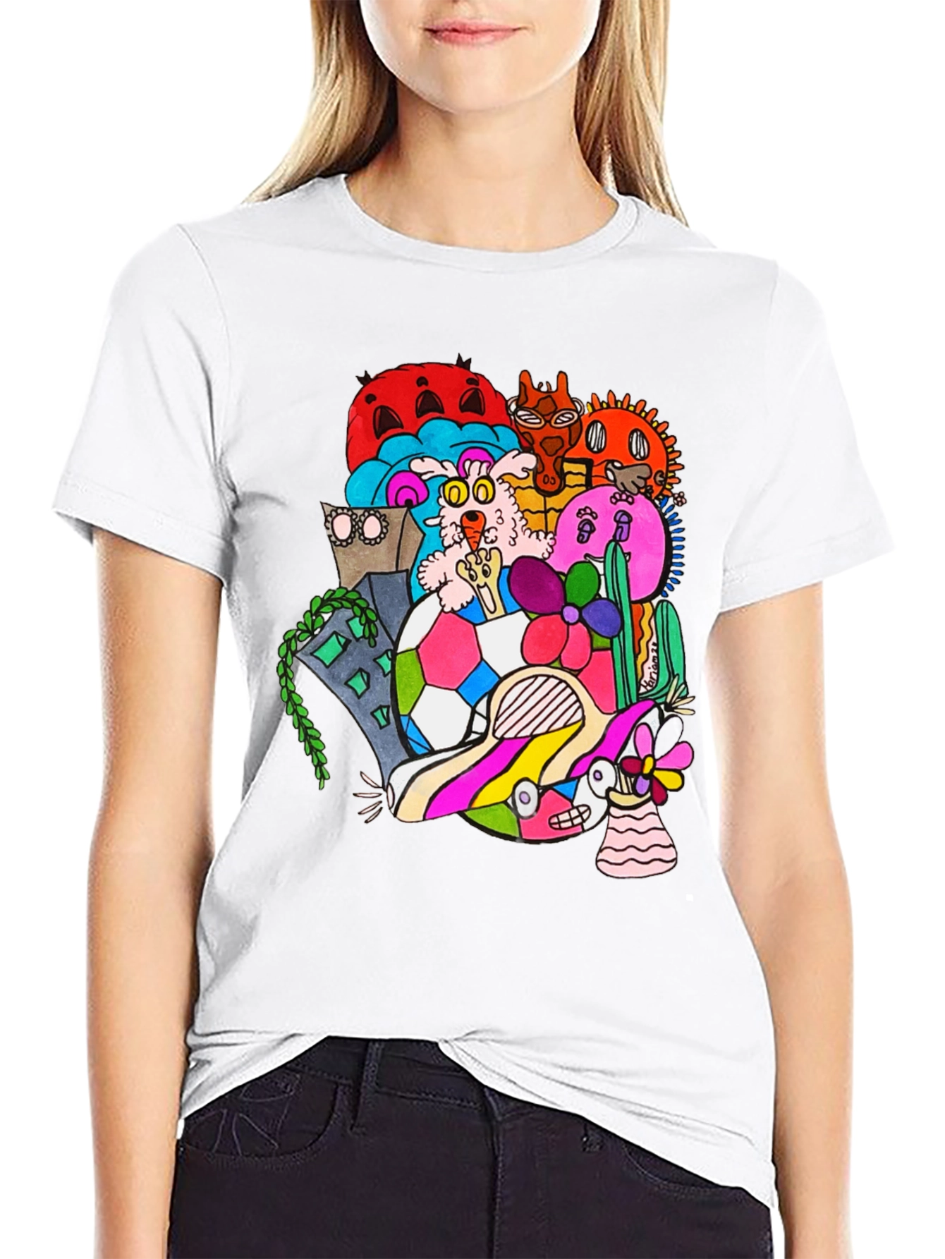Funky Doodle Graphic Tee - Black Casual T-Shirt