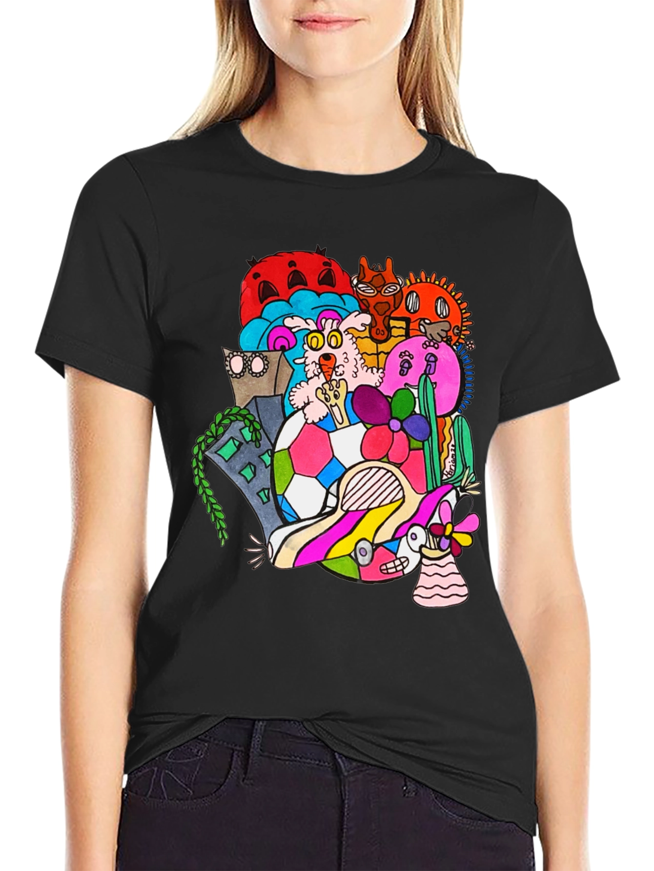 Funky Doodle Graphic Tee - Black Casual T-Shirt