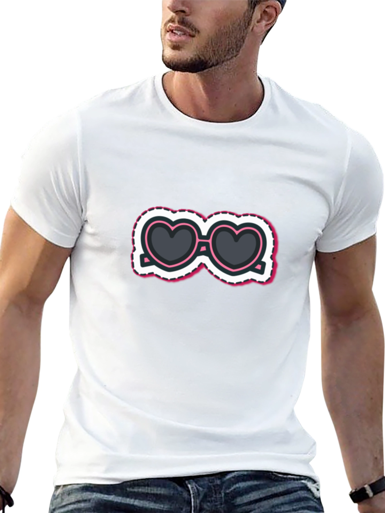 Heart Sunglasses Graphic Tee - Stylish Black T-Shirt