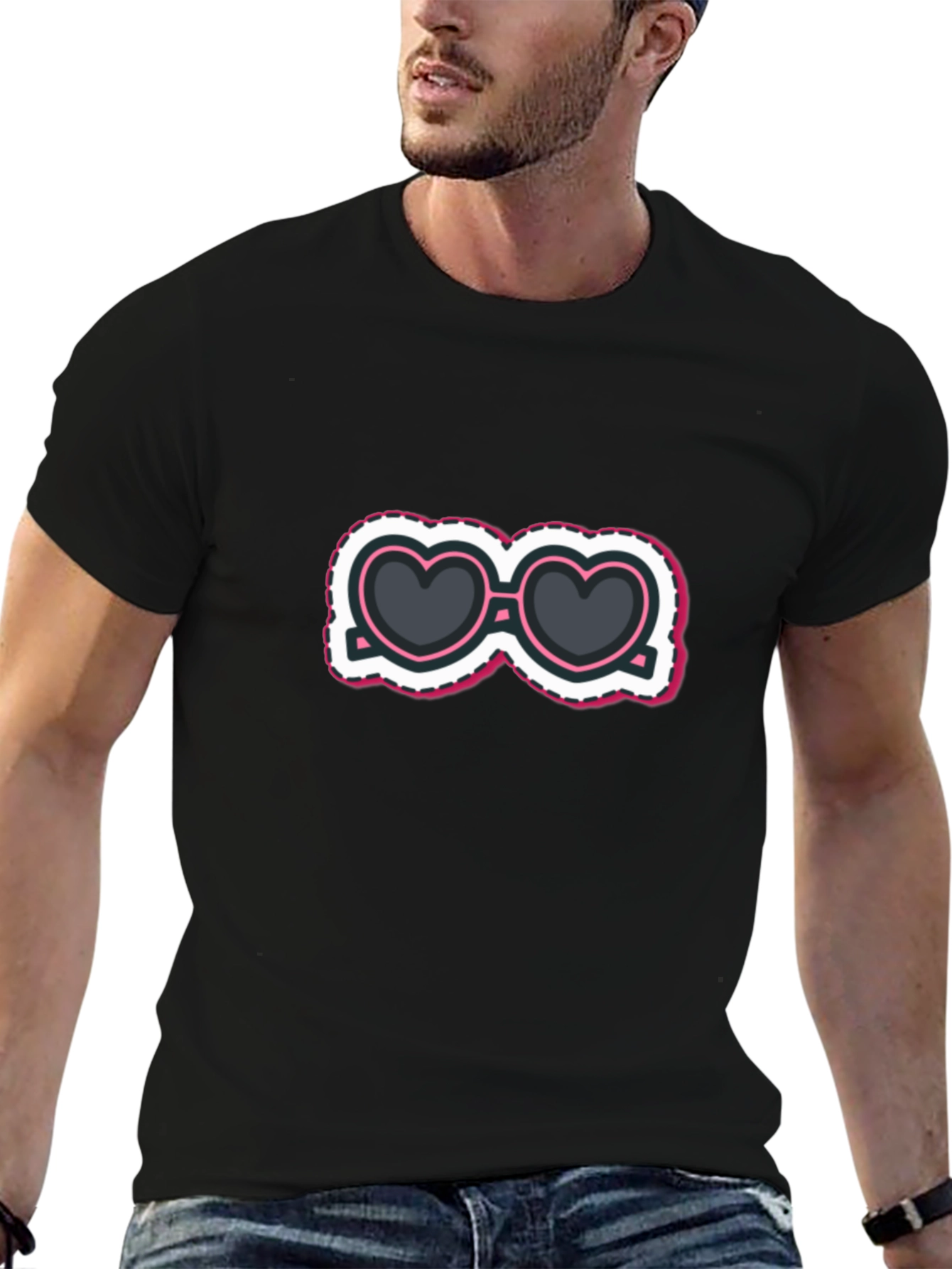 Heart Sunglasses Graphic Tee - Stylish Black T-Shirt