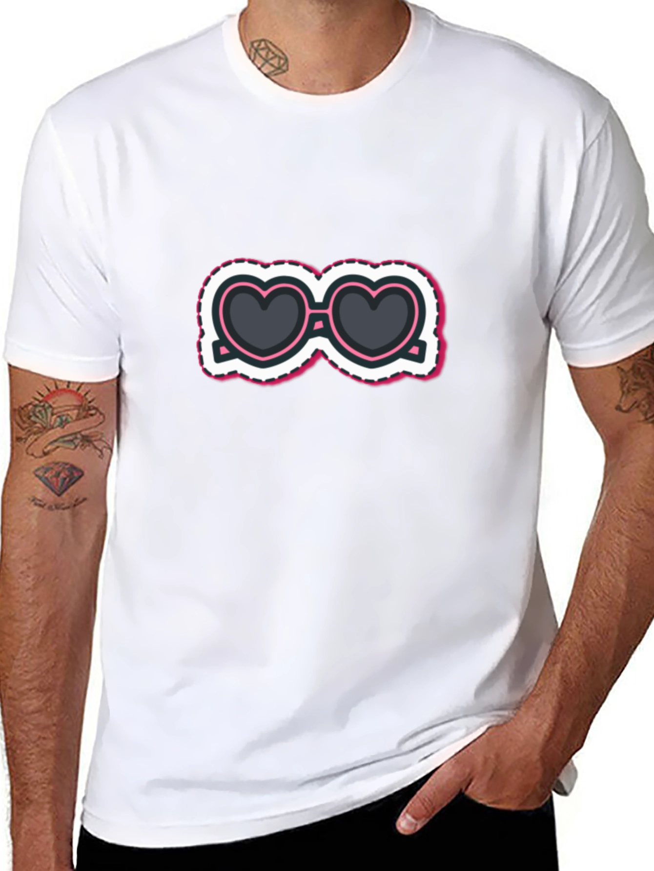Heart Sunglasses Graphic Tee - Stylish Black T-Shirt