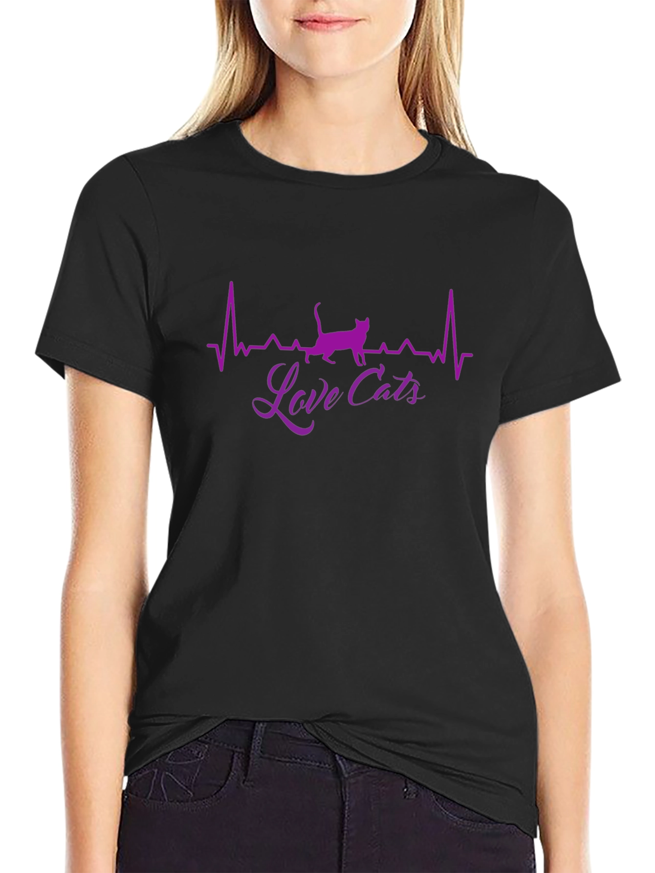 Love Cats T-Shirt - Heartbeat Cat Design
