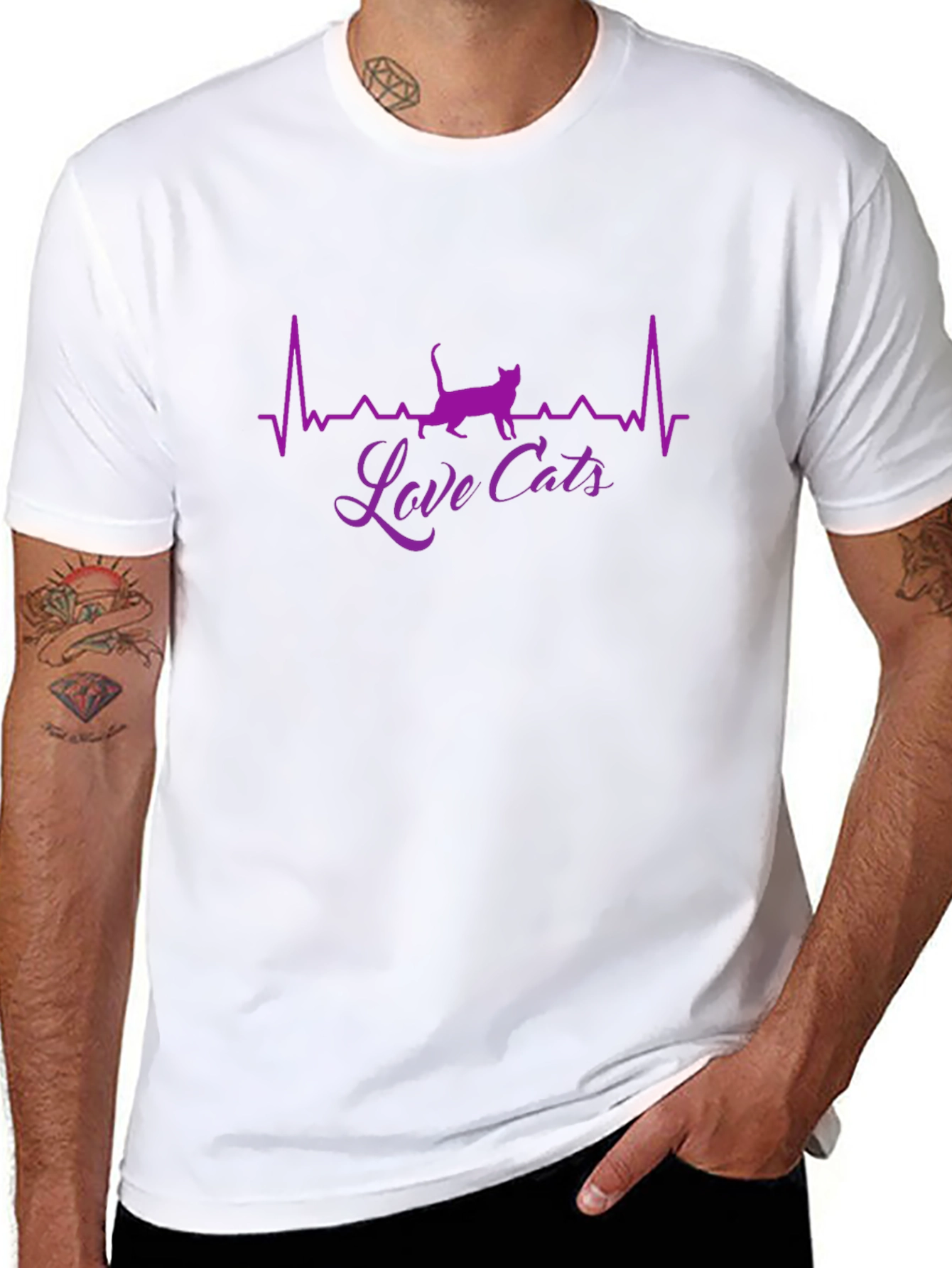 Love Cats T-Shirt - Heartbeat Cat Design