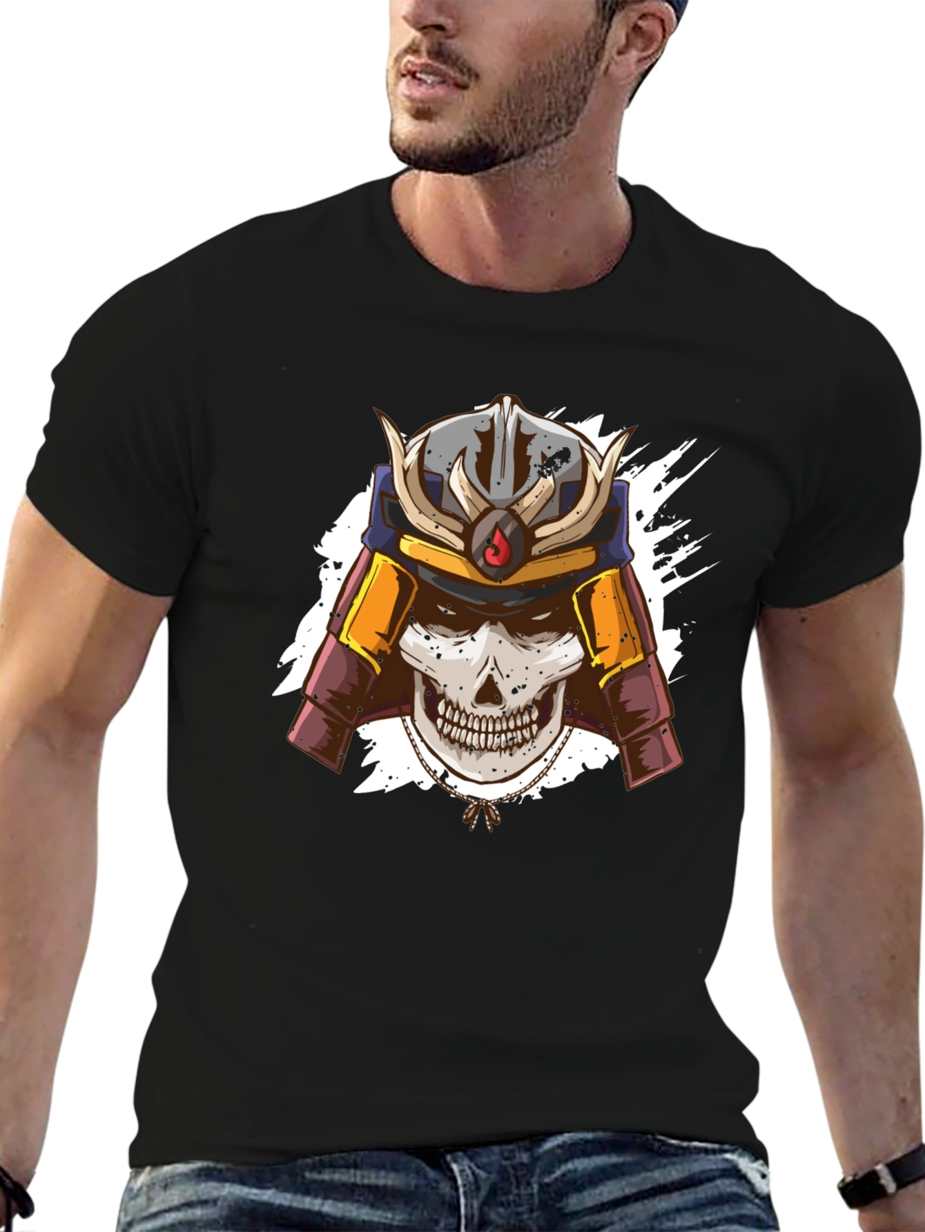 Samurai Skull Graphic Tee - Mens Black T-Shirt