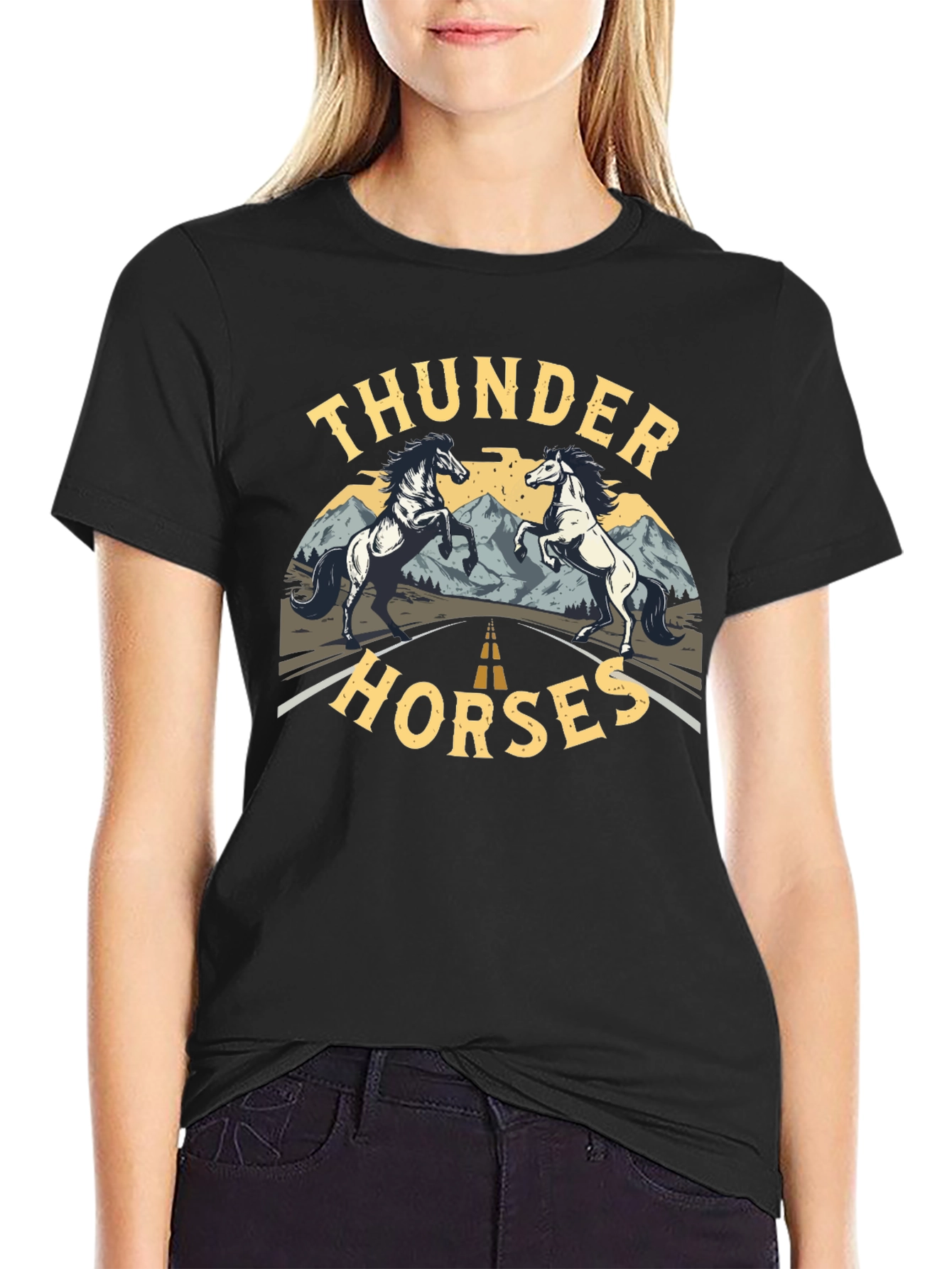 Thunder Horses Black Graphic T-Shirt