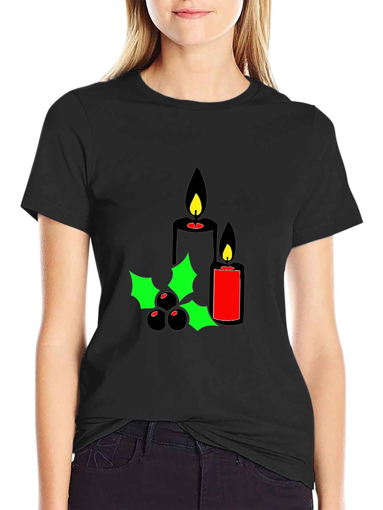 Holiday Candles Graphic Tee - Christmas Spirit Shirt