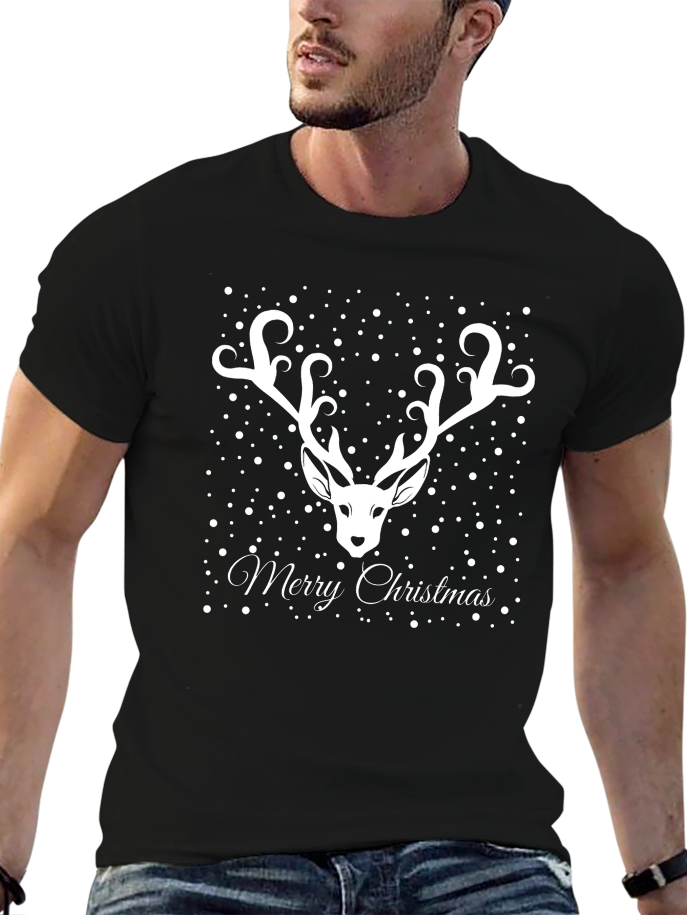 Merry Christmas Reindeer Graphic Tee - Holiday Style